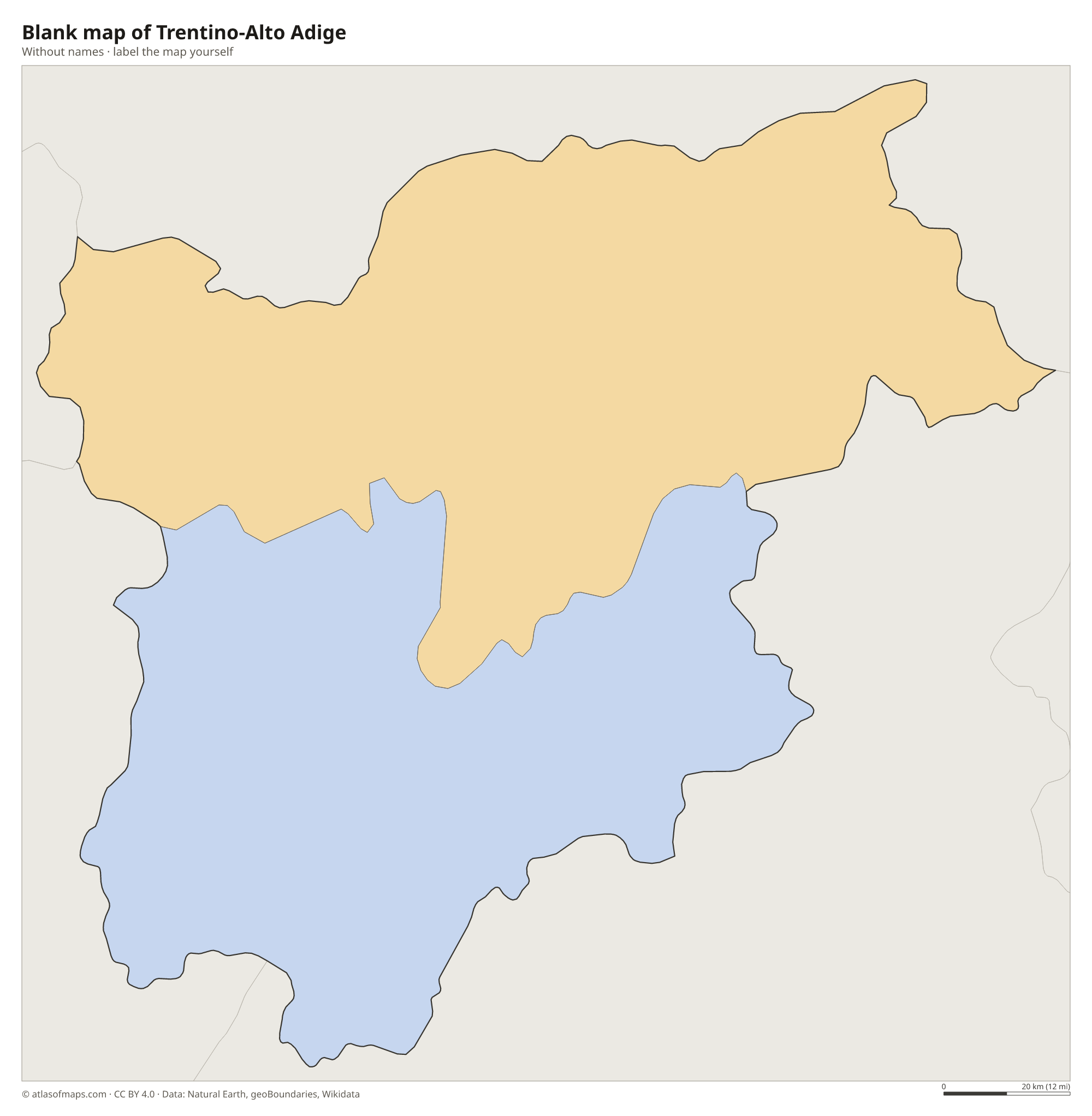 Blank map of Trentino-Alto Adige without names