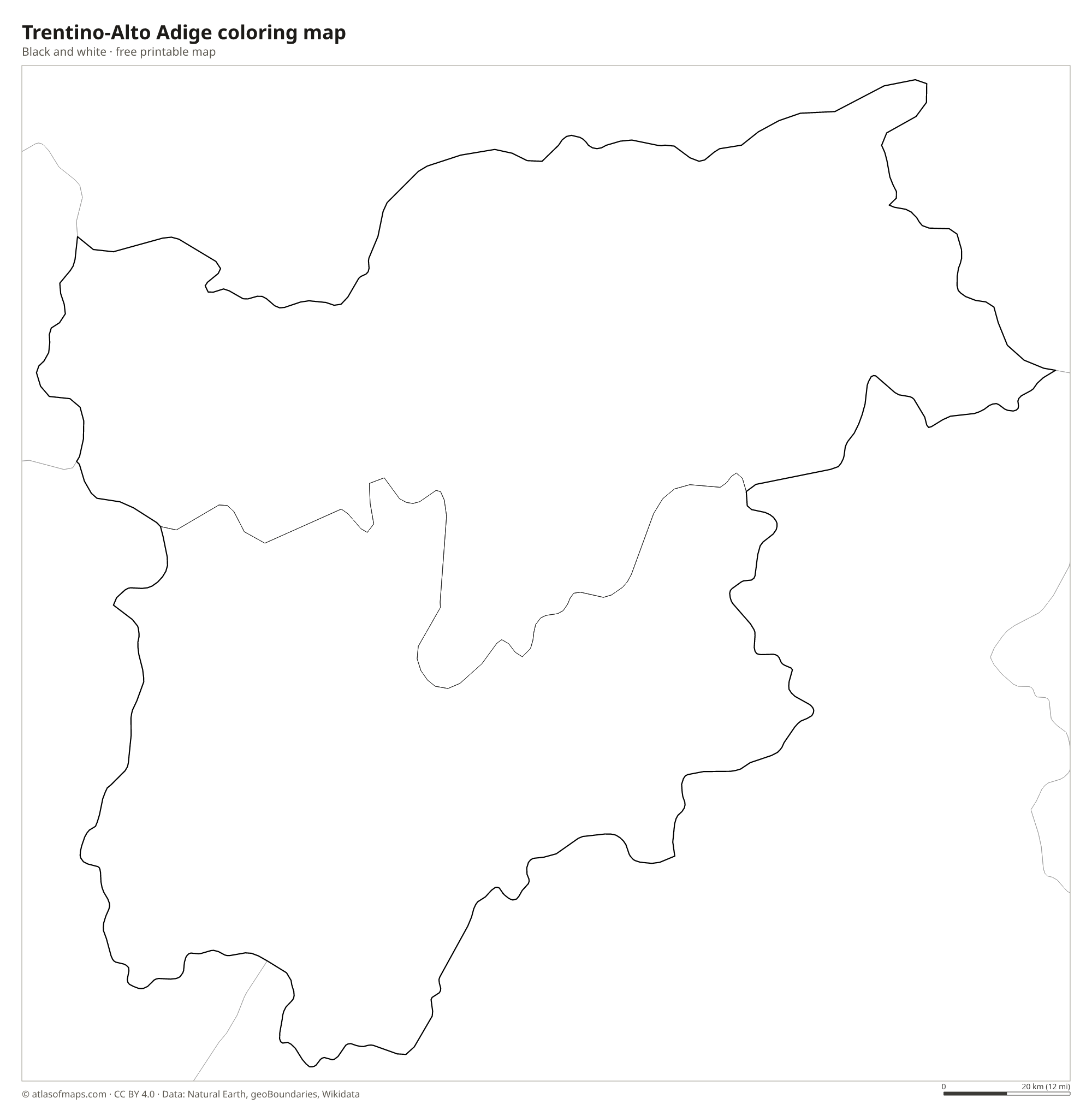 Black-and-white coloring map of Trentino-Alto Adige