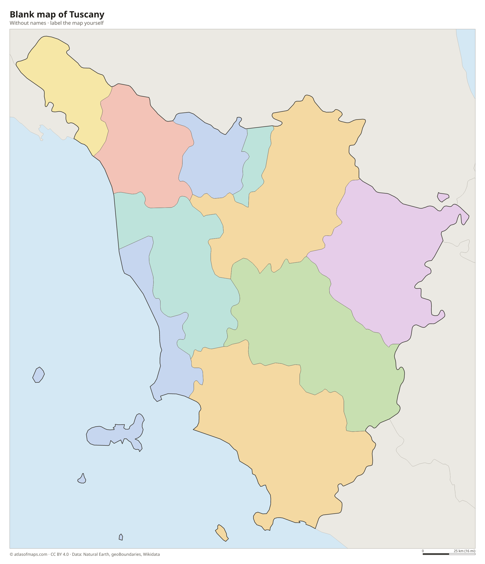 Blank map of Tuscany without names
