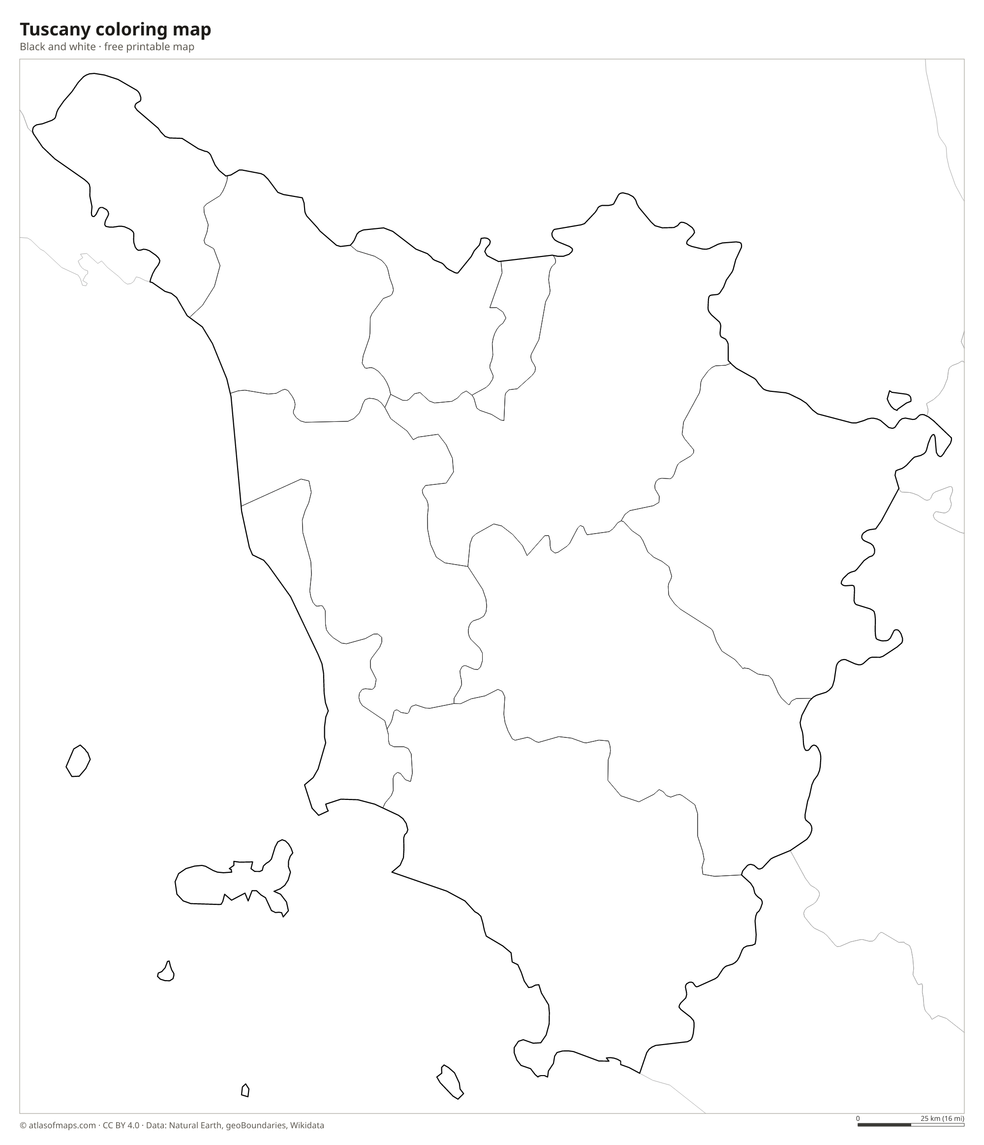 Black-and-white coloring map of Tuscany
