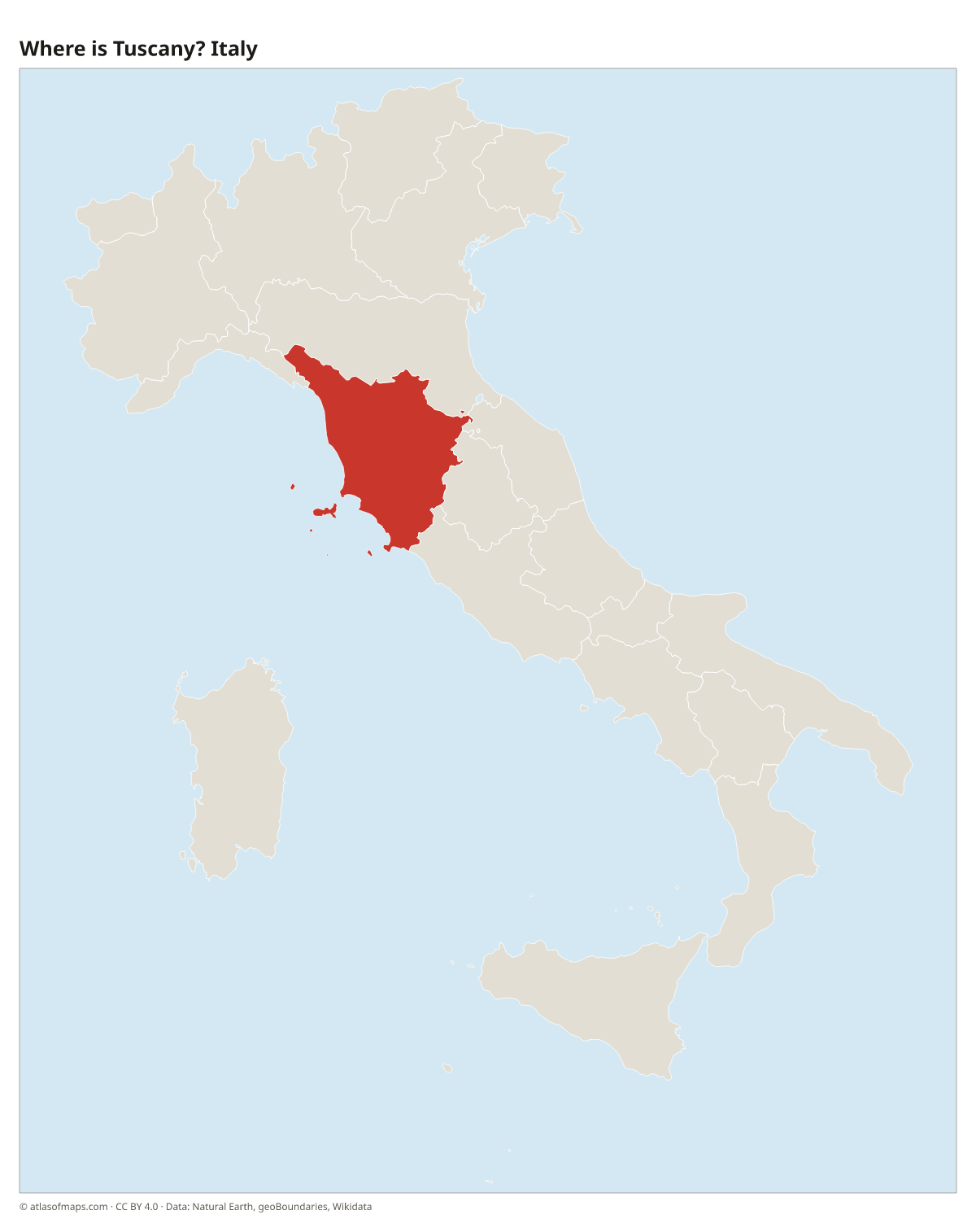 Location of Tuscany in Italy