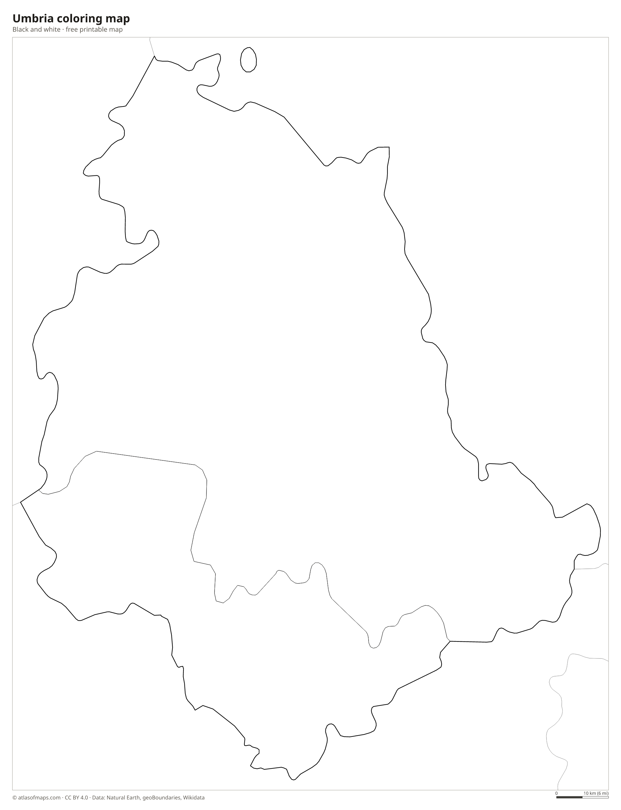 Black-and-white coloring map of Umbria