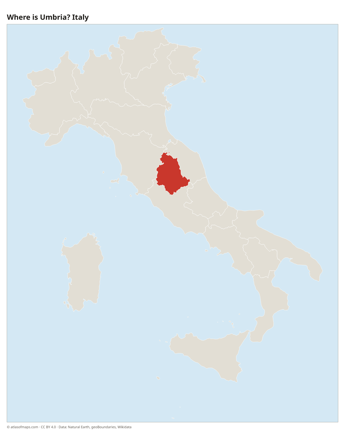 Location of Umbria in Italy