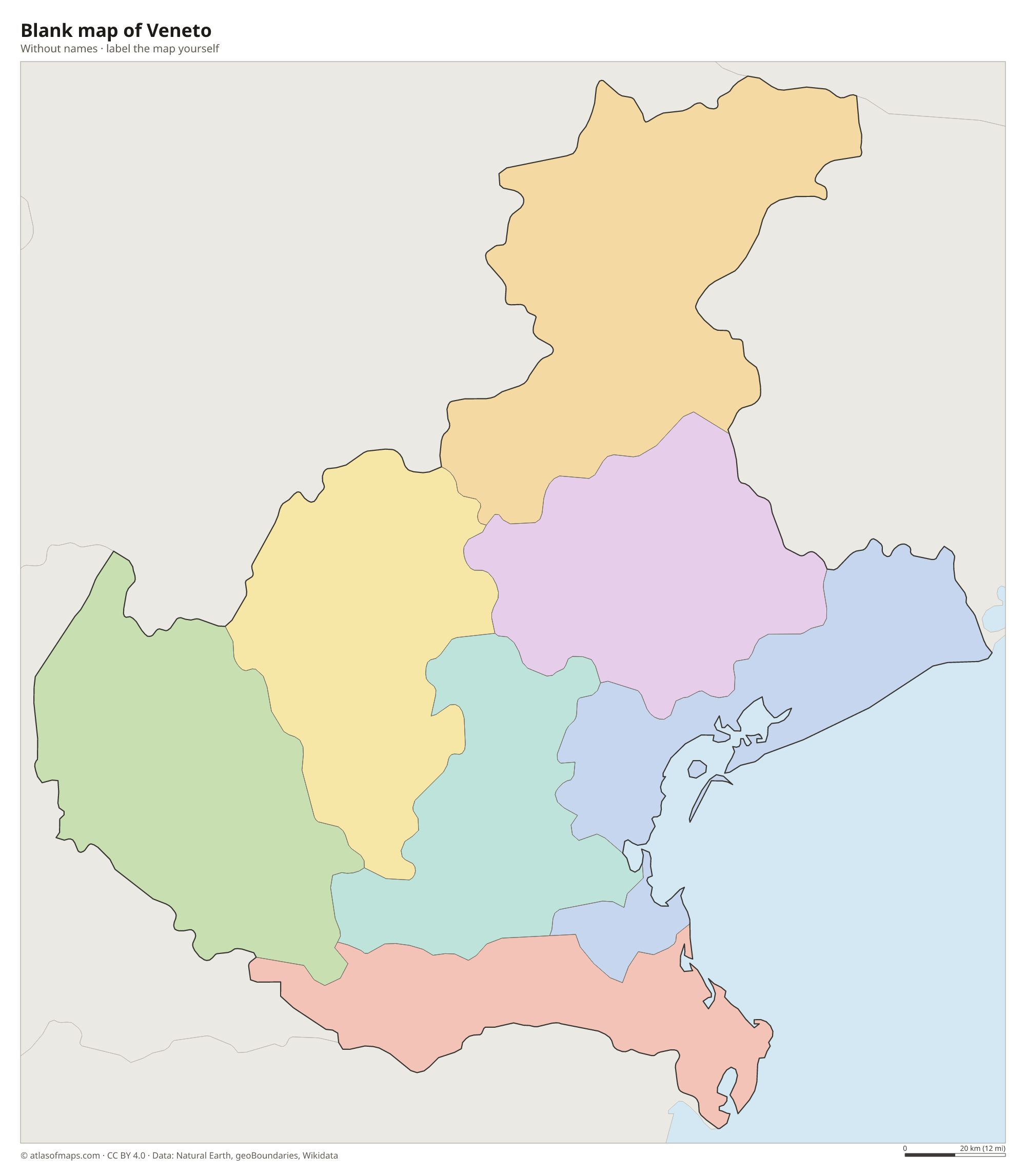 Blank map of Veneto without names