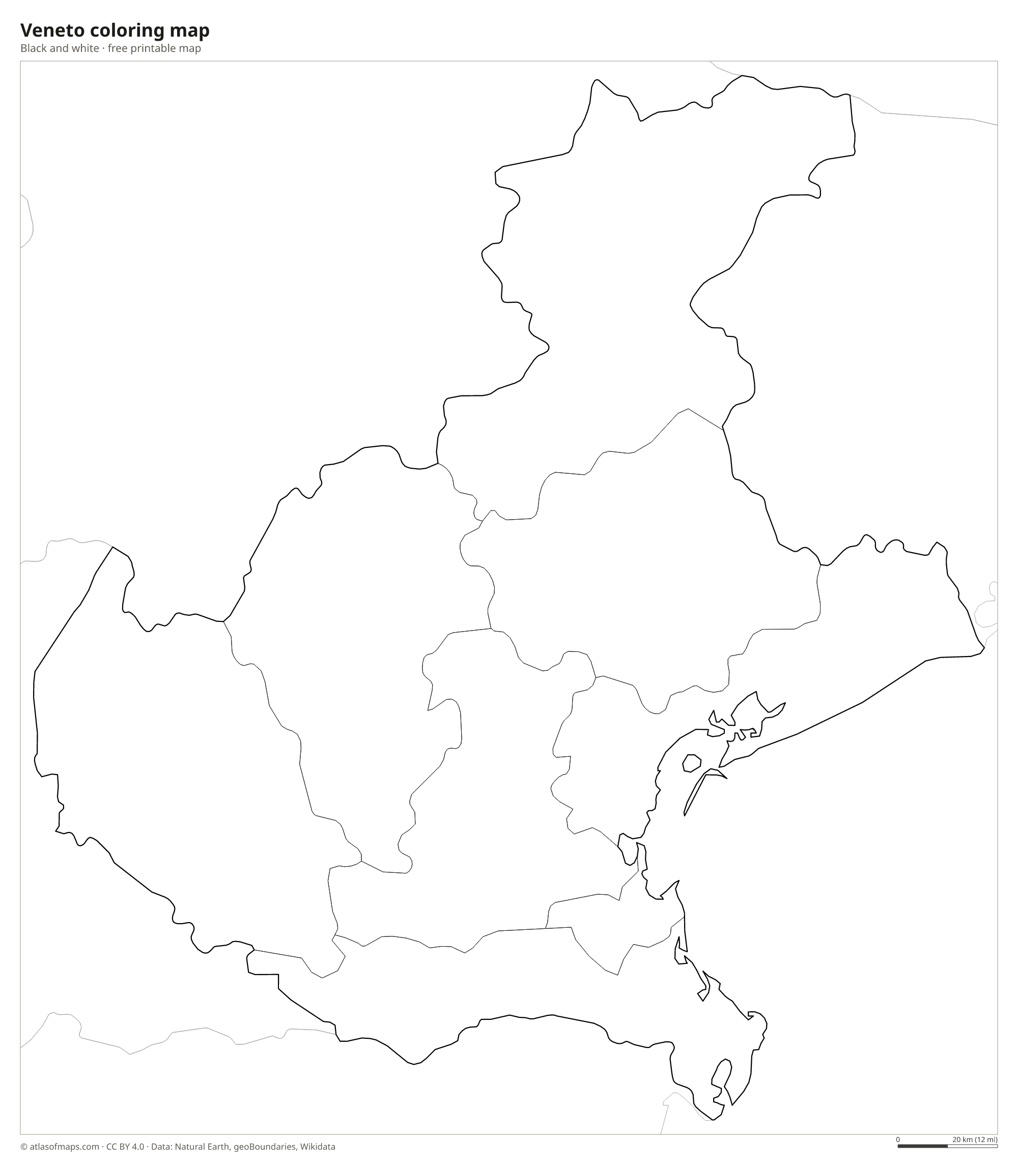 Black-and-white coloring map of Veneto