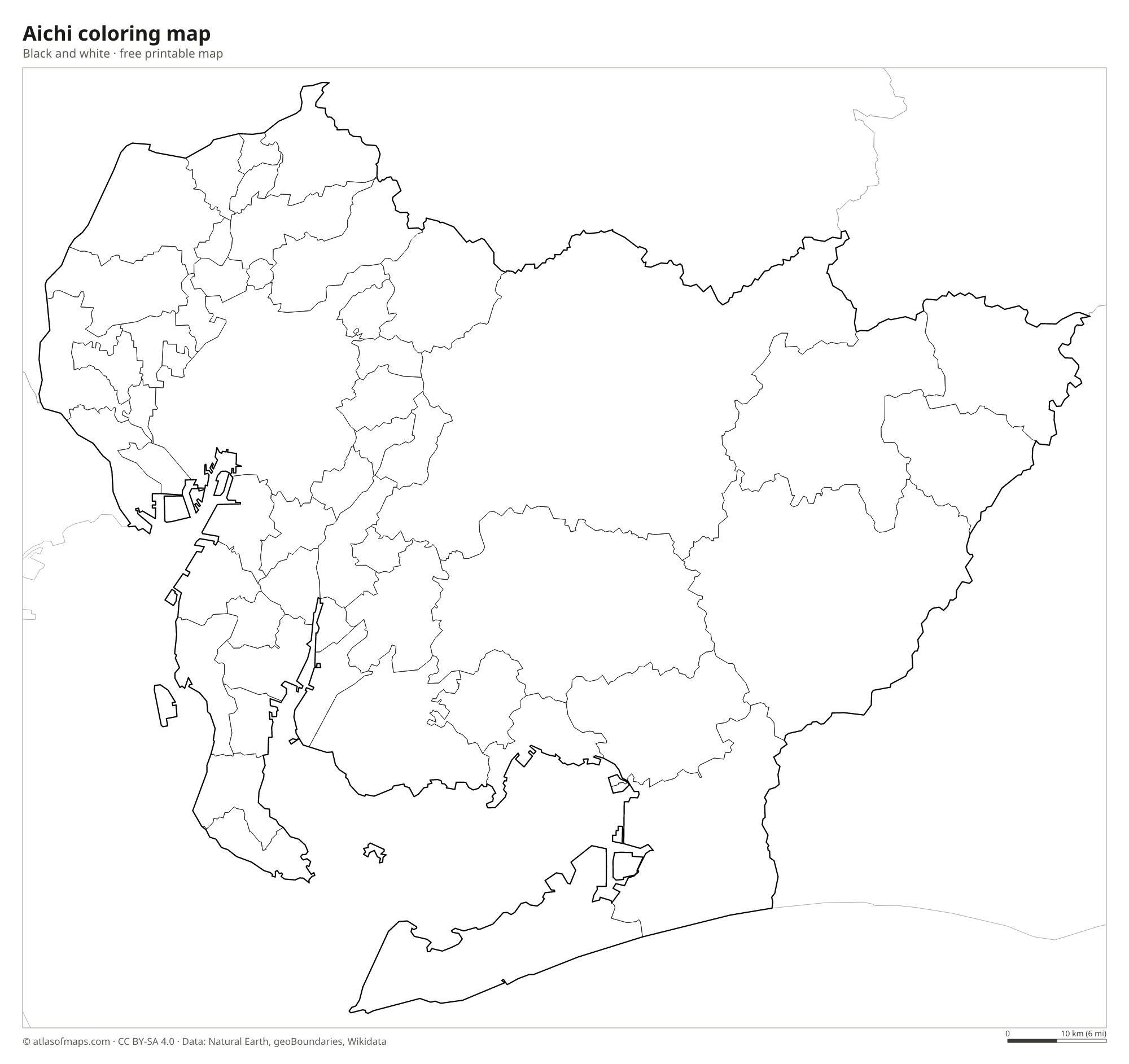 Black-and-white coloring map of Aichi