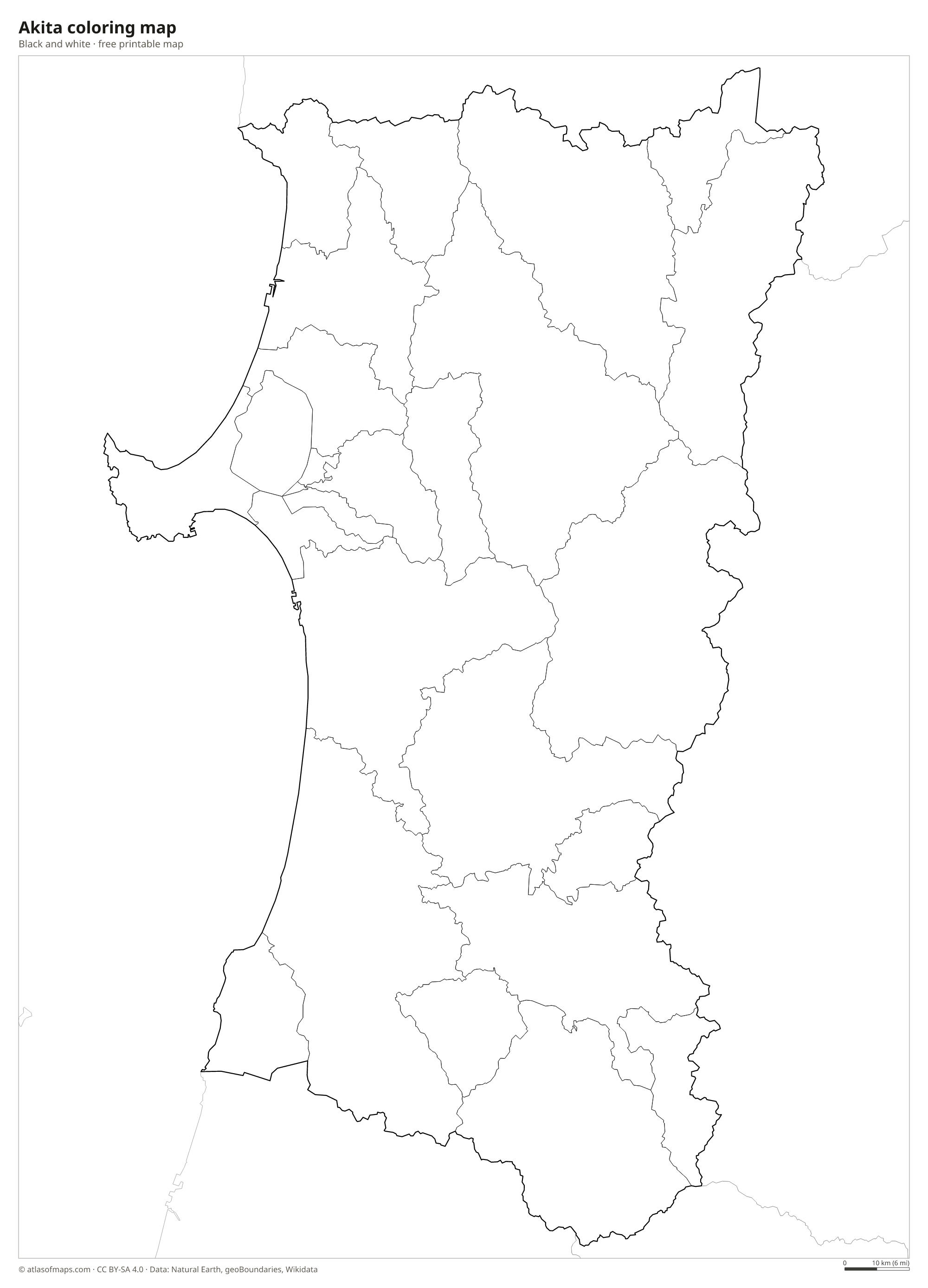 Black-and-white coloring map of Akita