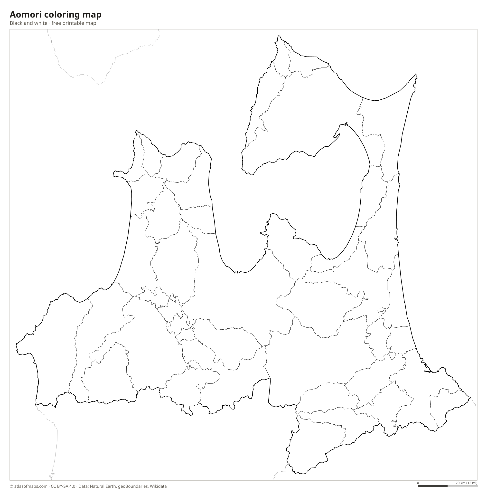 Black-and-white coloring map of Aomori