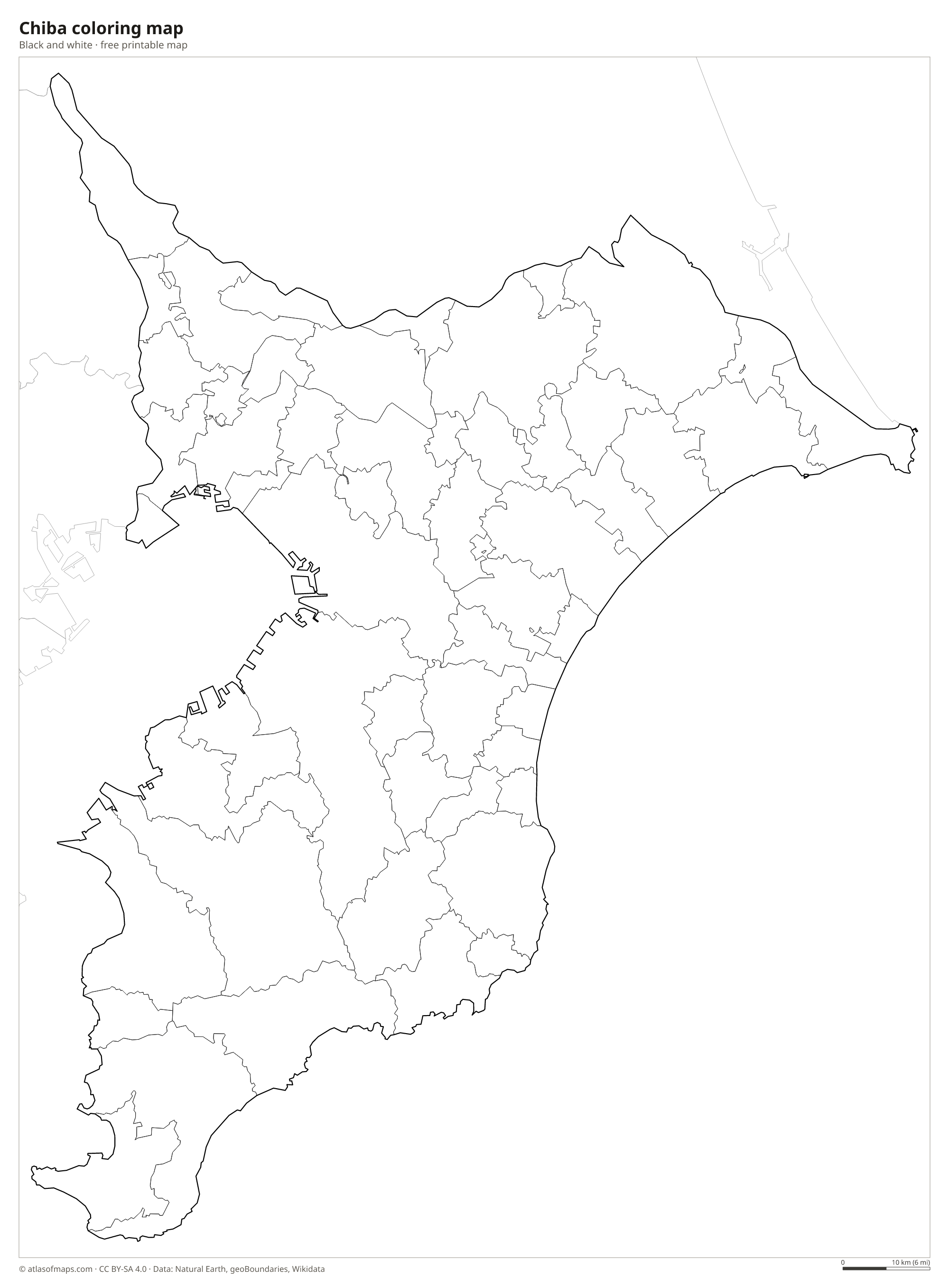 Black-and-white coloring map of Chiba