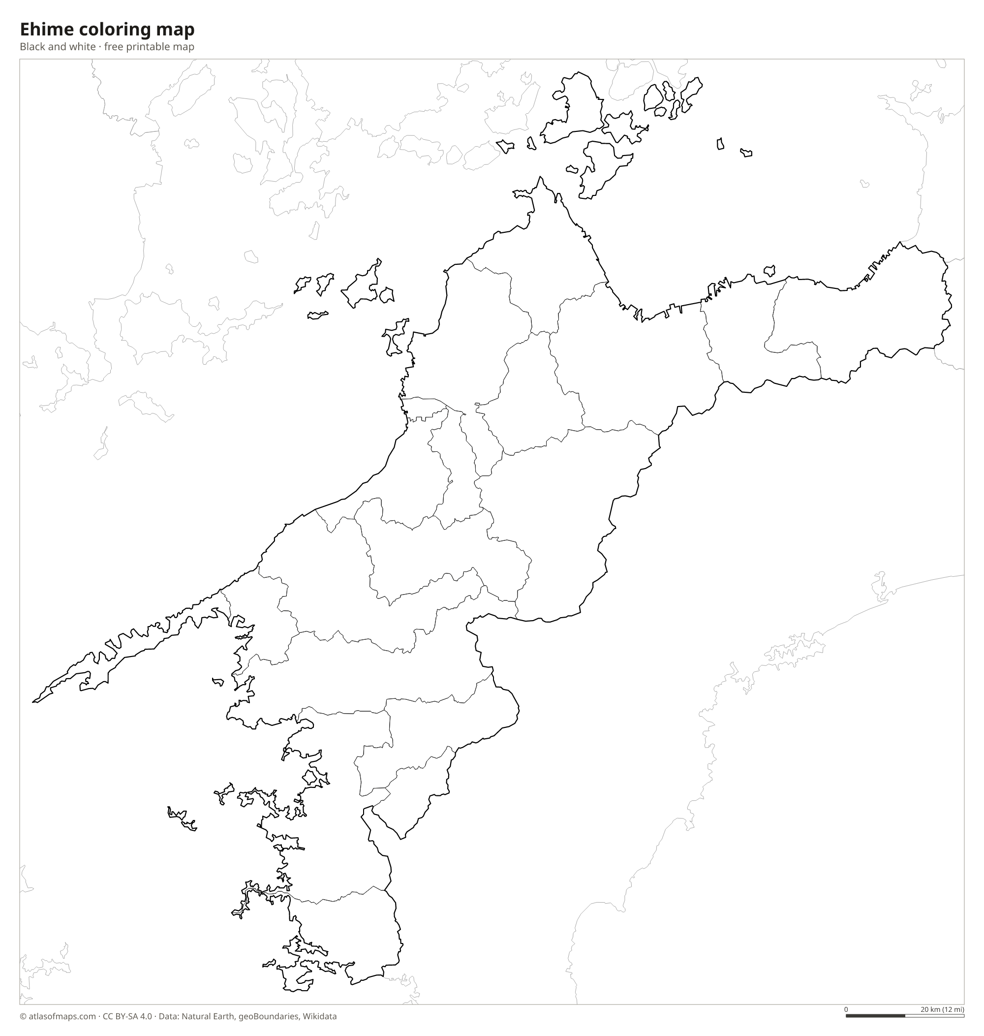 Black-and-white coloring map of Ehime