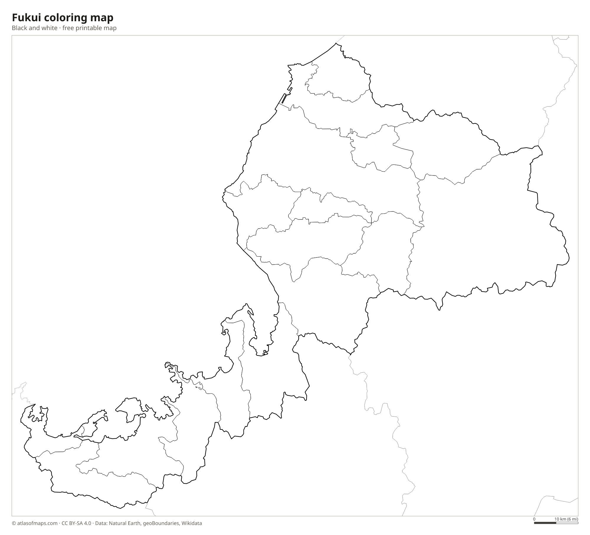 Black-and-white coloring map of Fukui