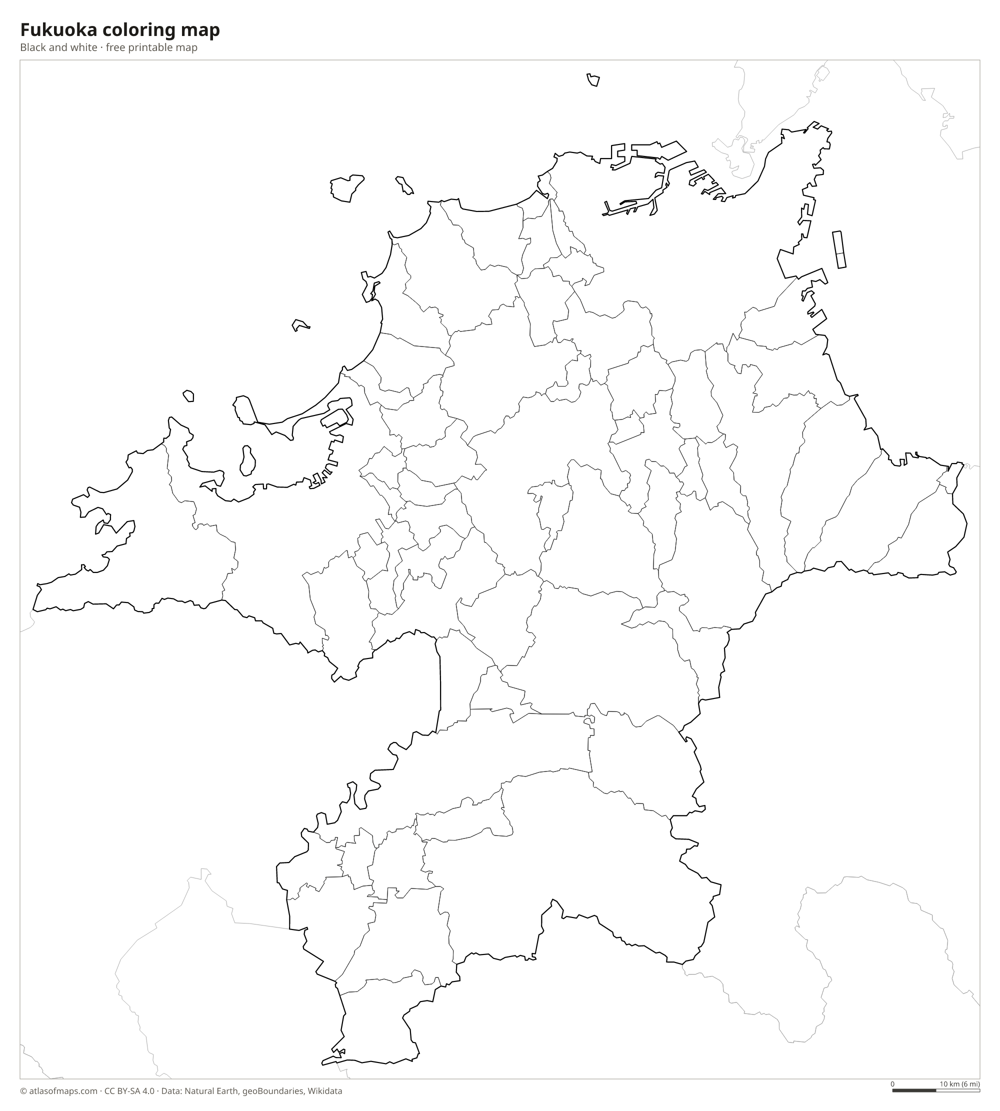 Black-and-white coloring map of Fukuoka