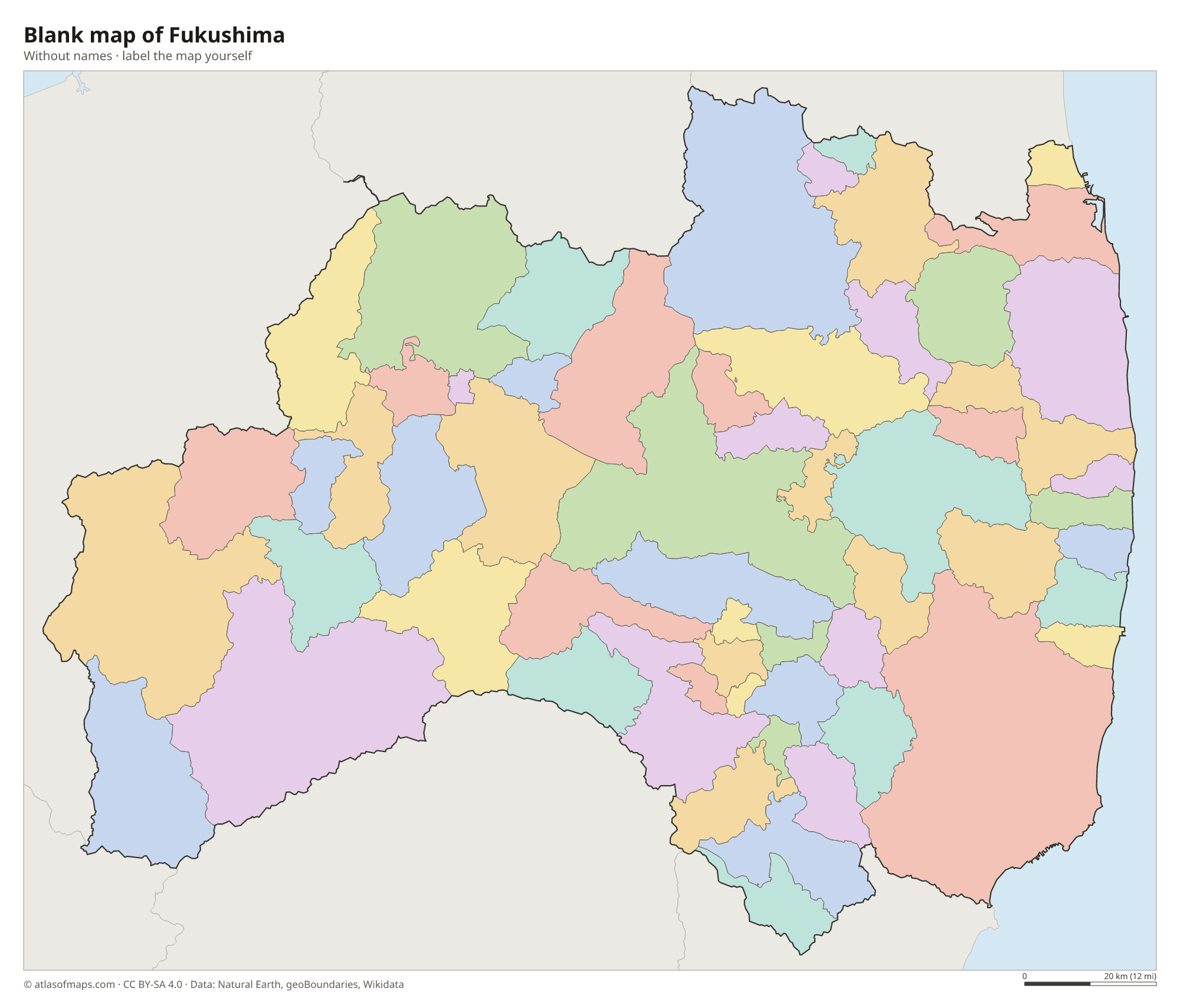 Blank map of Fukushima without names