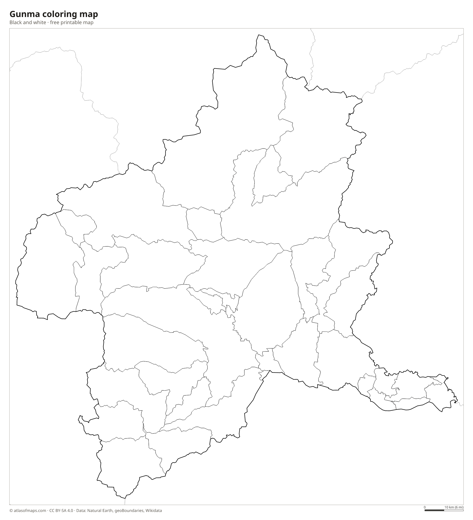 Black-and-white coloring map of Gunma