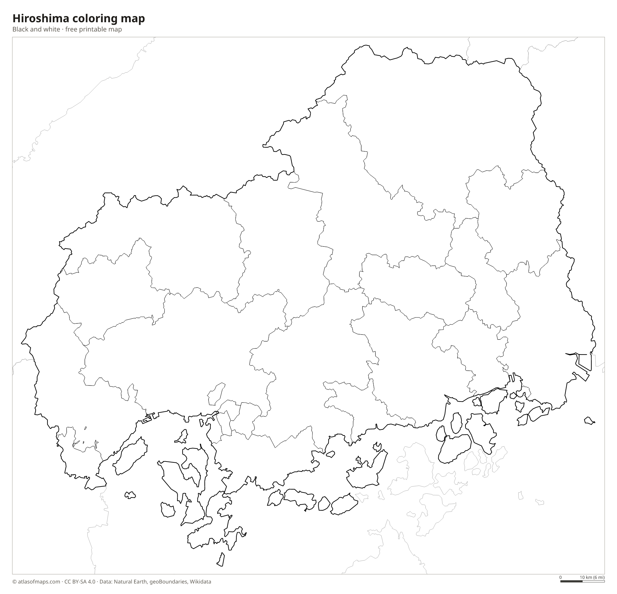 Black-and-white coloring map of Hiroshima
