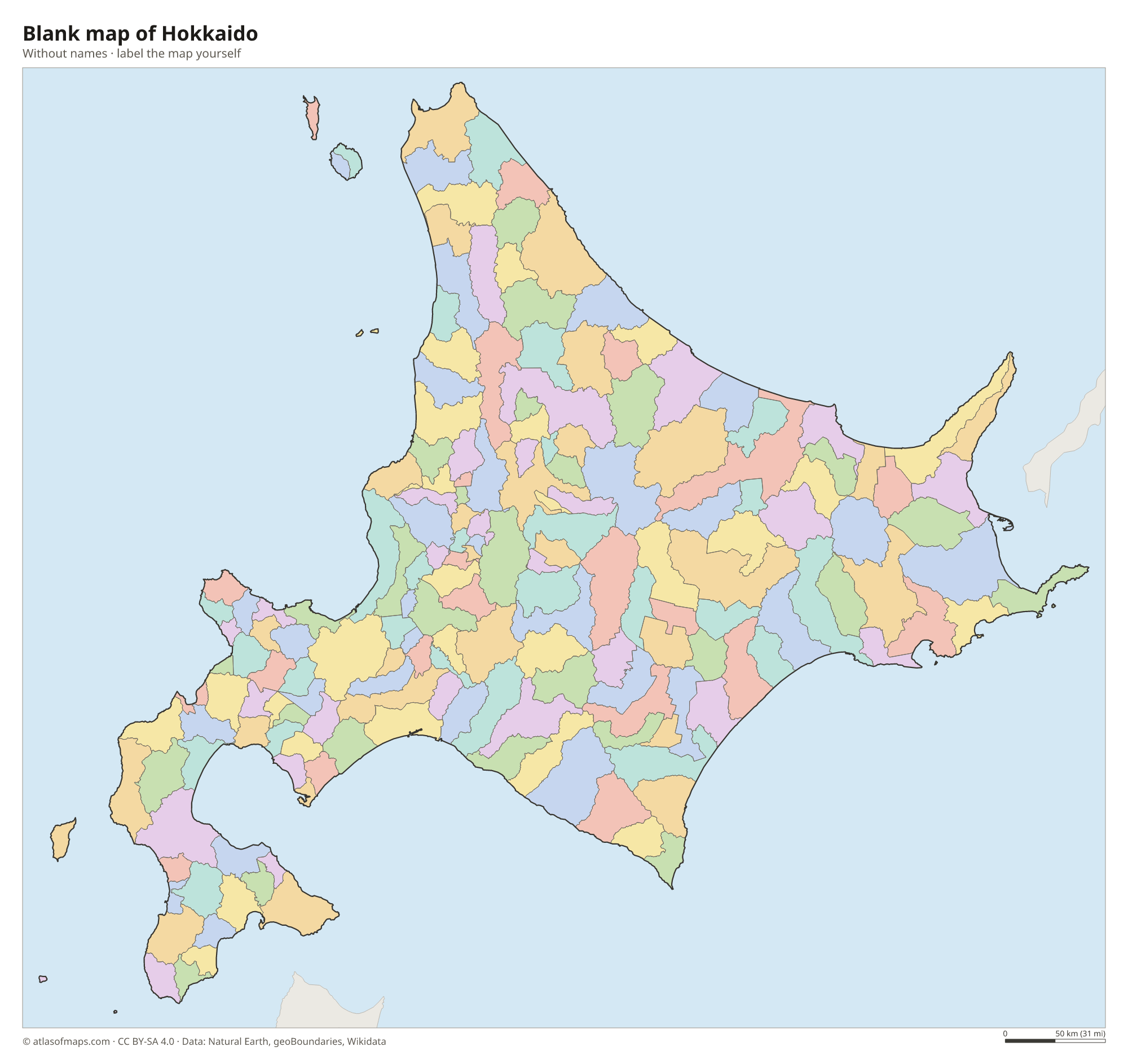 Blank map of Hokkaido without names