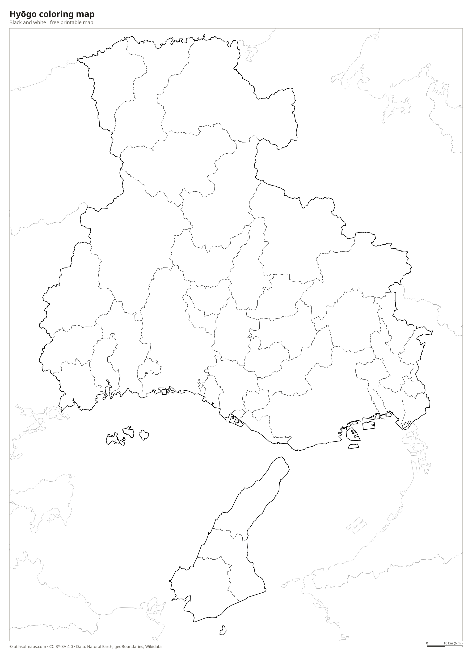 Black-and-white coloring map of Hyōgo