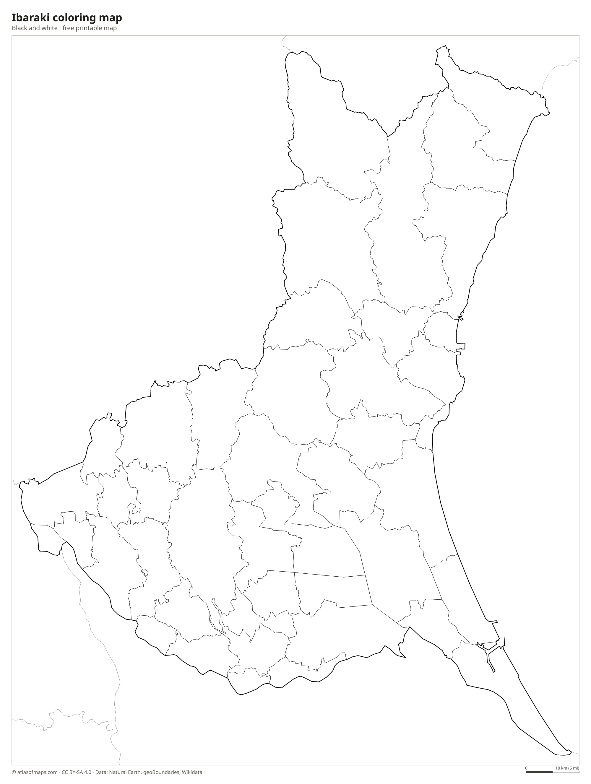 Black-and-white coloring map of Ibaraki