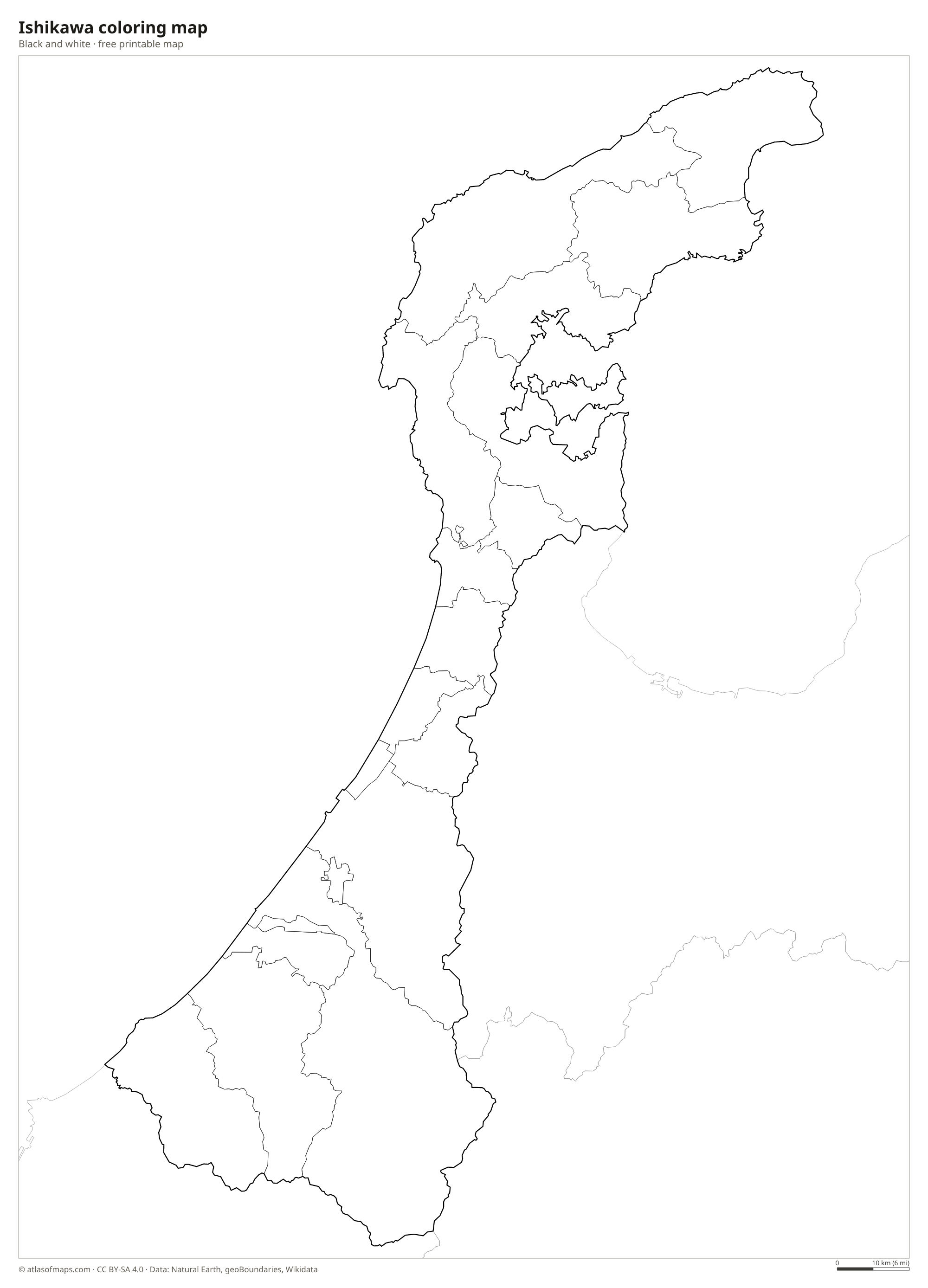 Black-and-white coloring map of Ishikawa