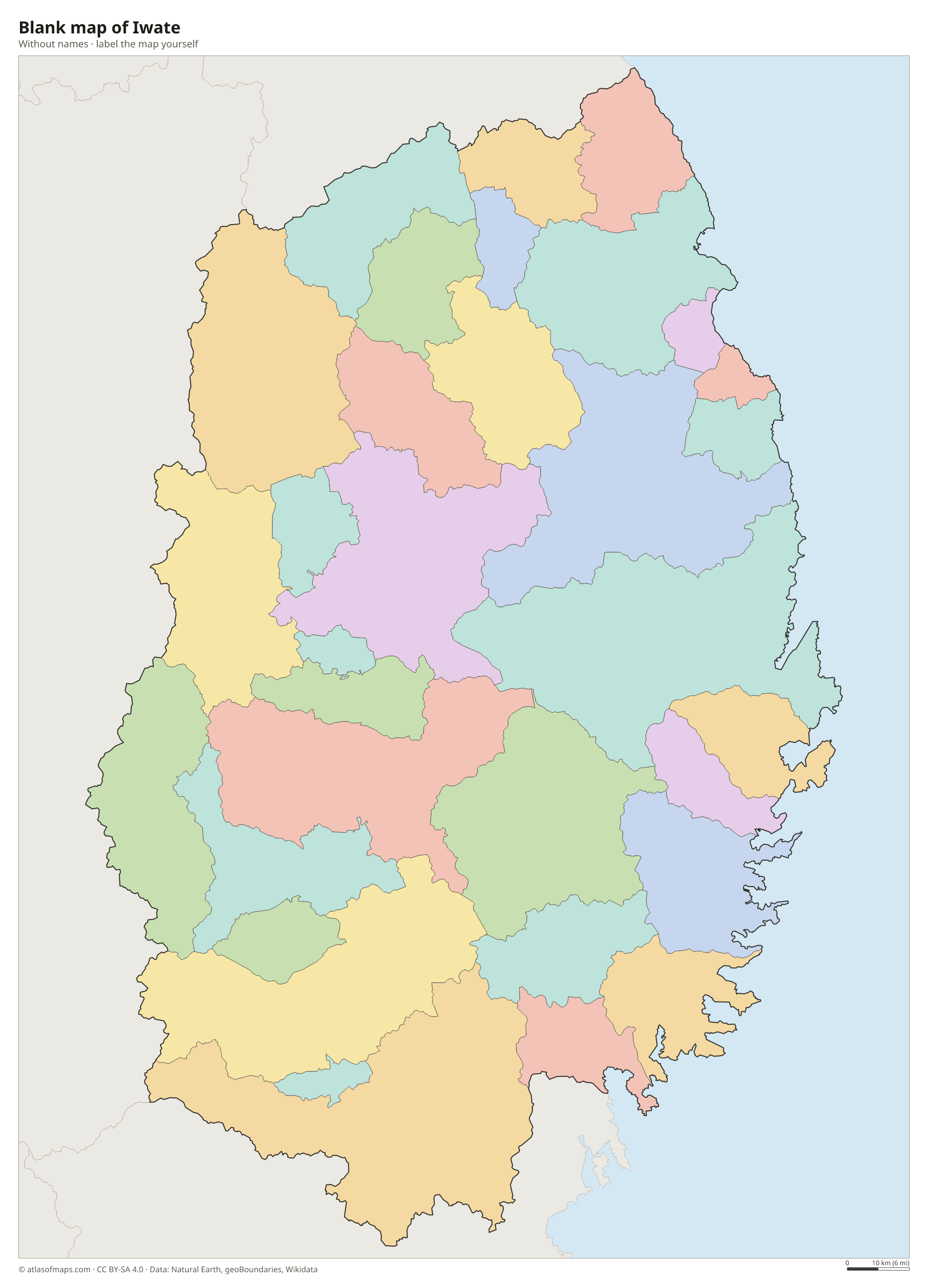 Blank map of Iwate without names