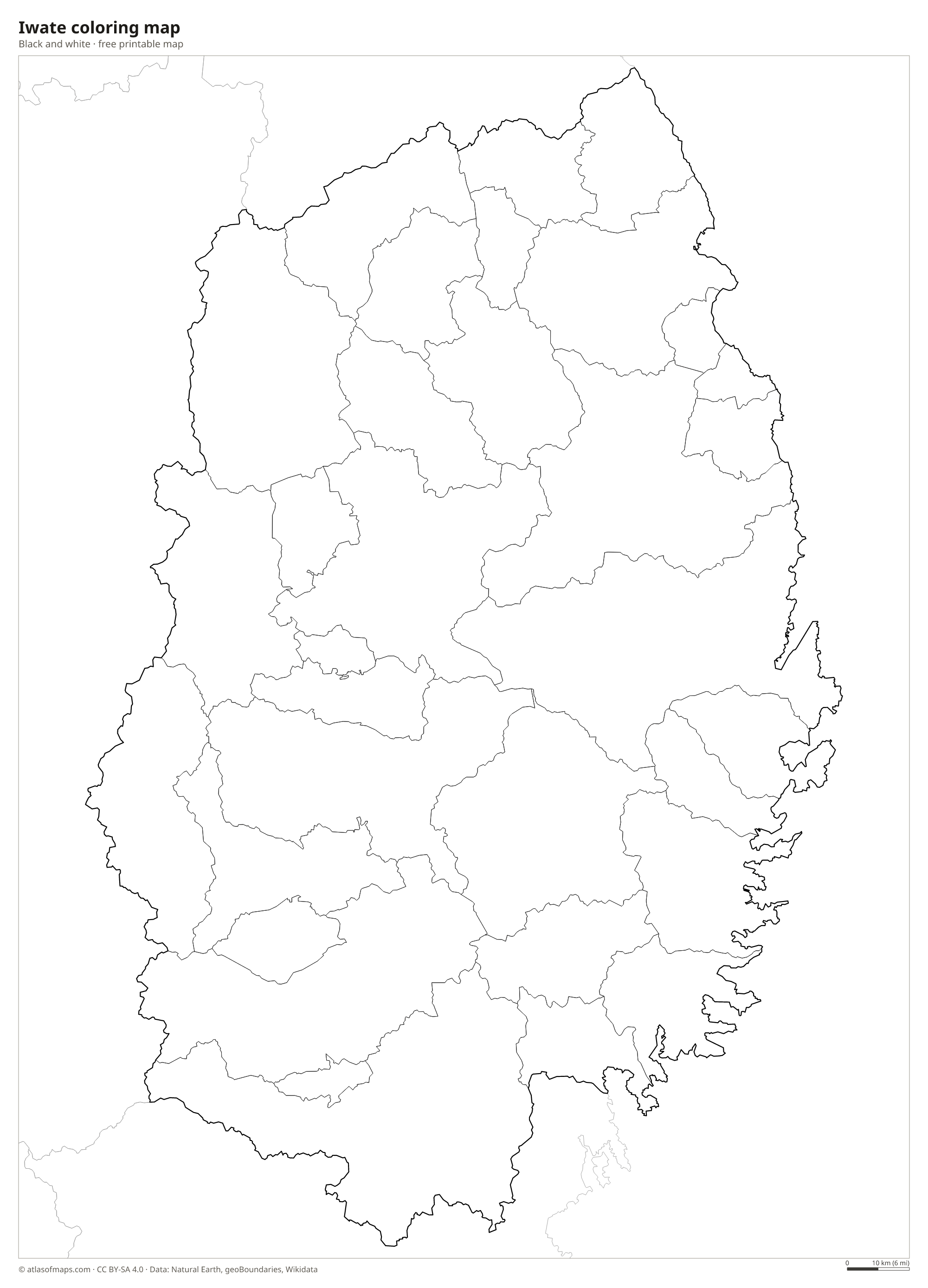 Black-and-white coloring map of Iwate