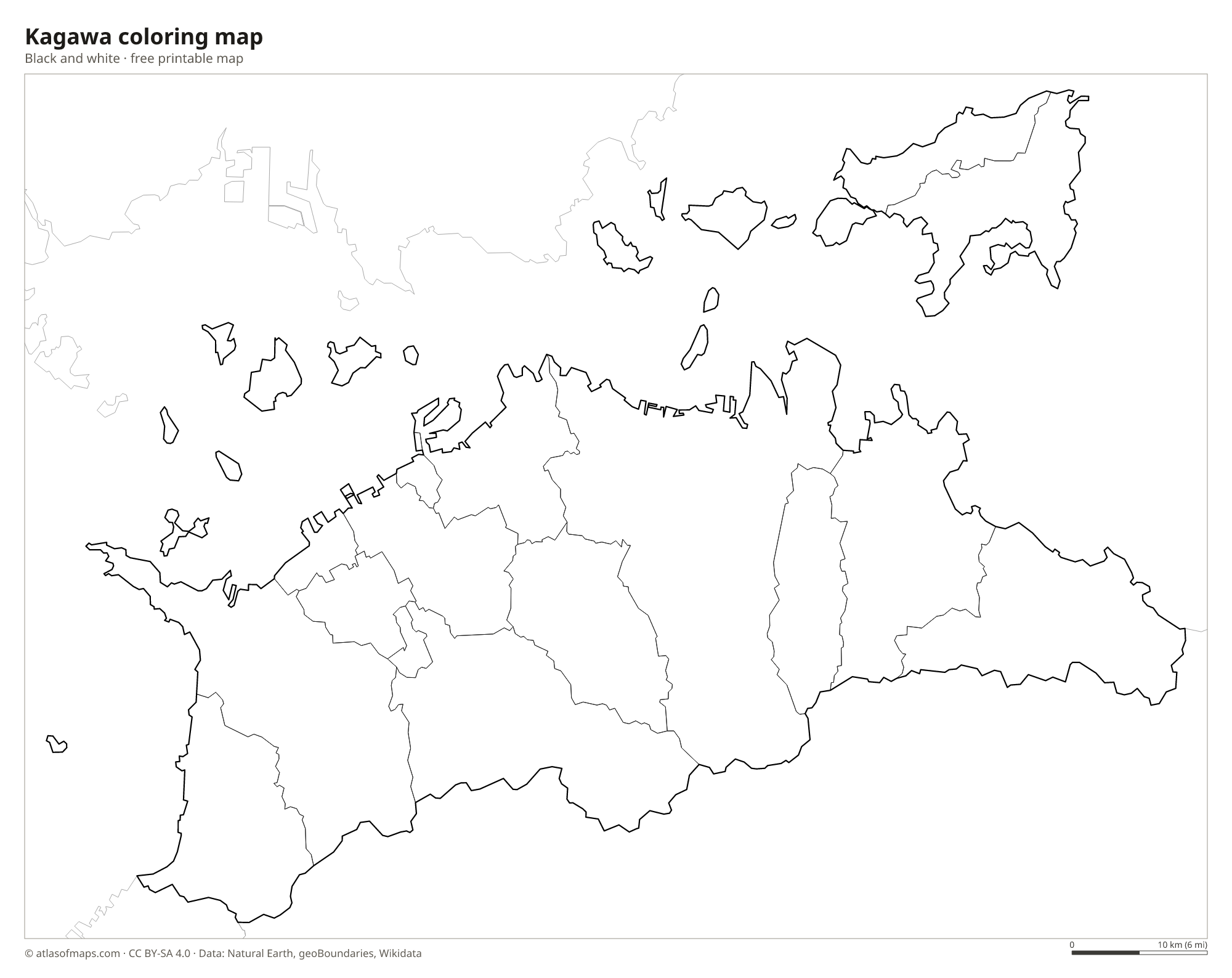 Black-and-white coloring map of Kagawa