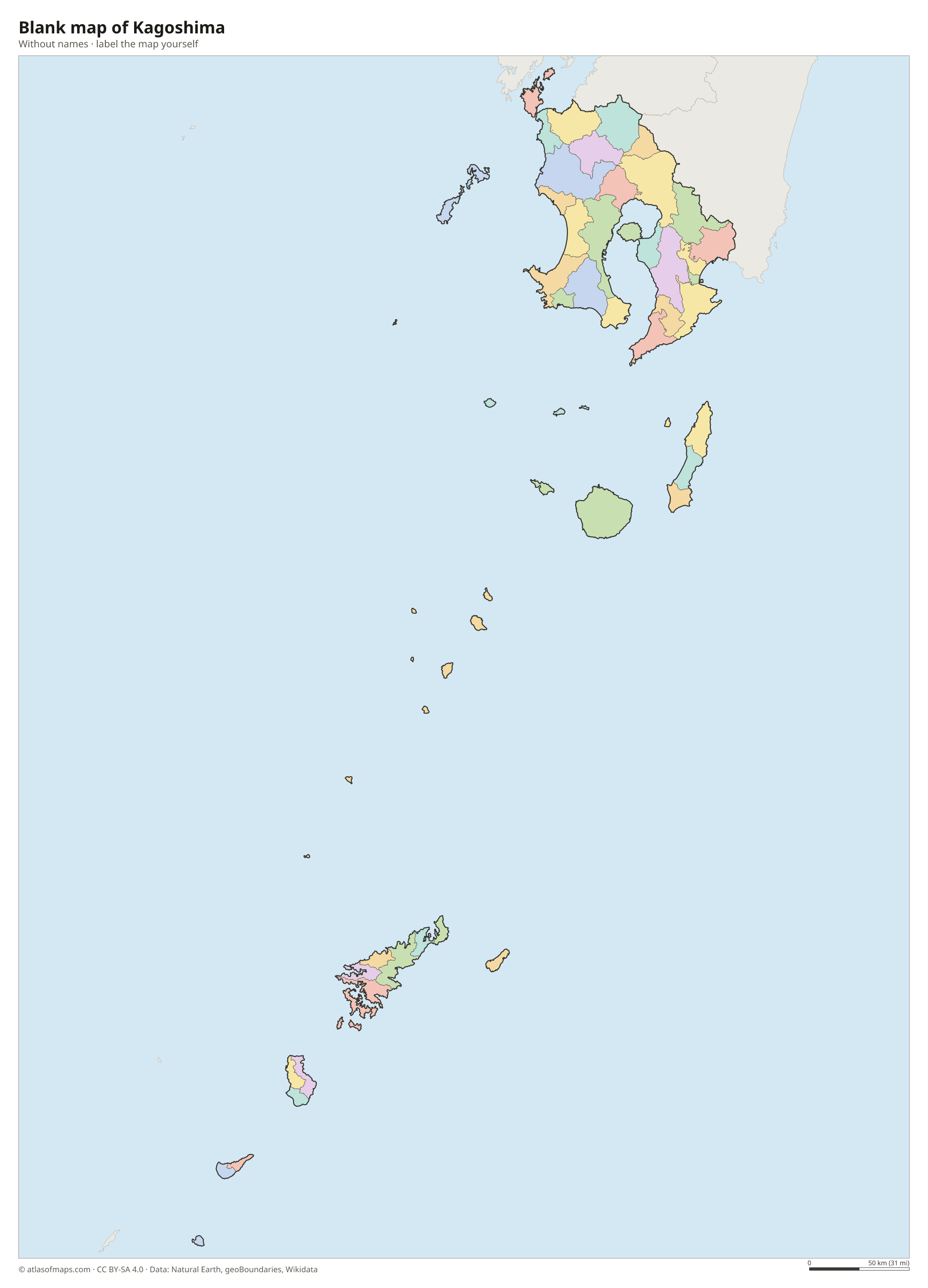 Blank map of Kagoshima without names