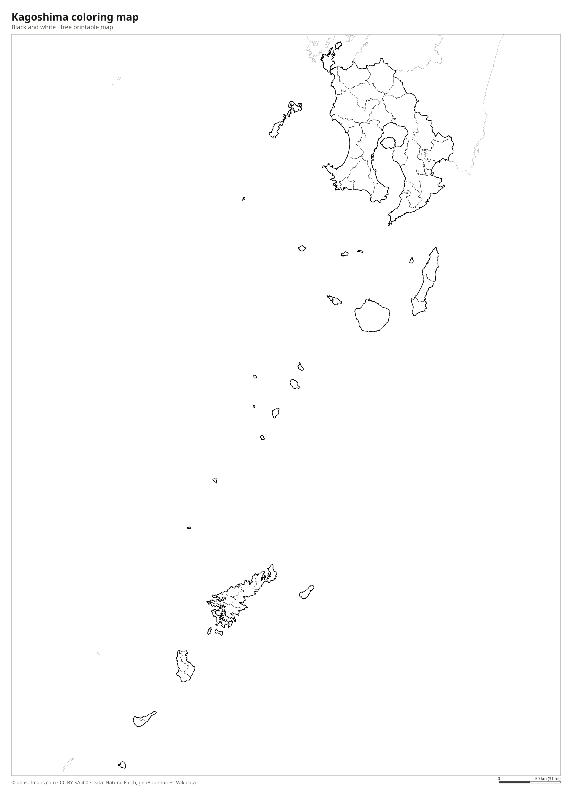 Black-and-white coloring map of Kagoshima