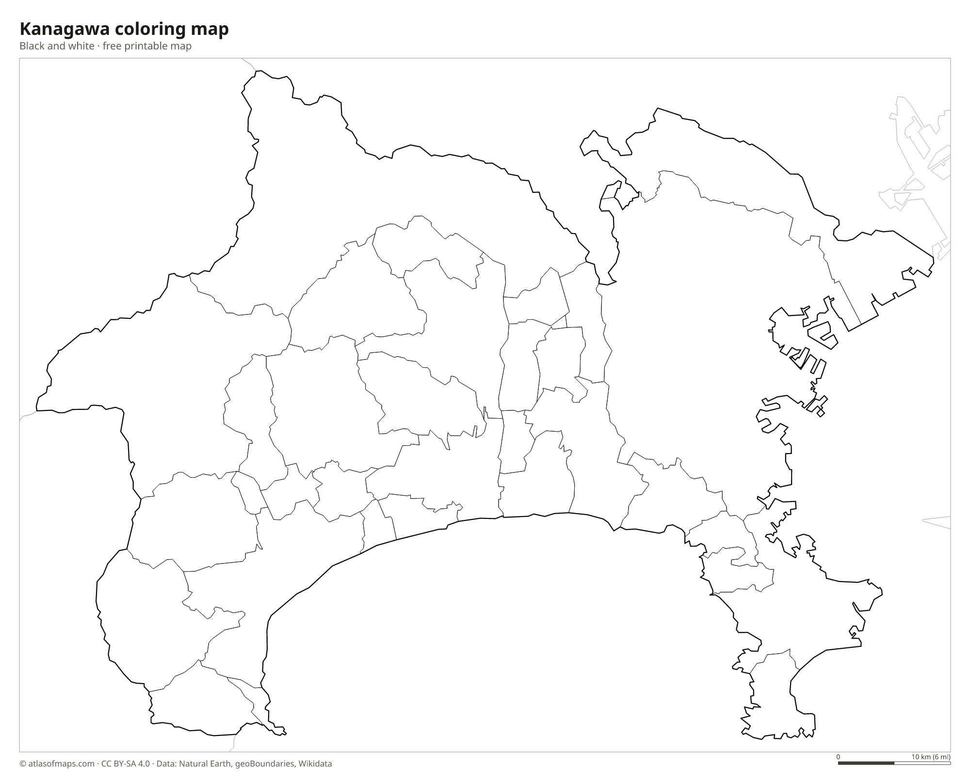 Black-and-white coloring map of Kanagawa