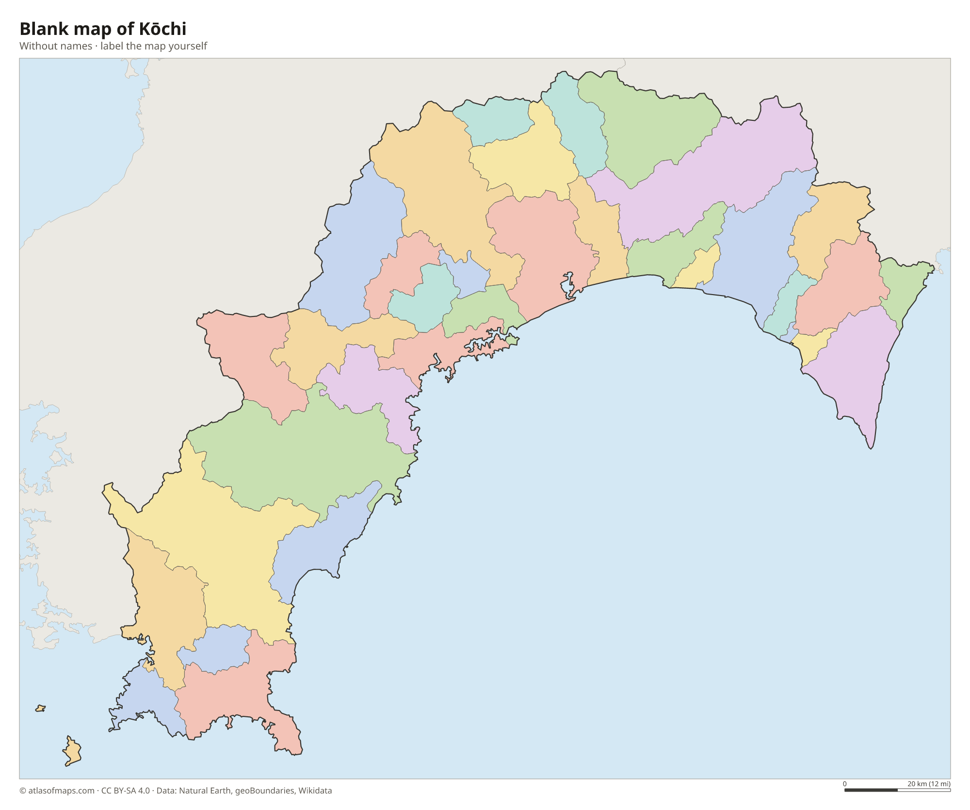 Blank map of Kōchi without names