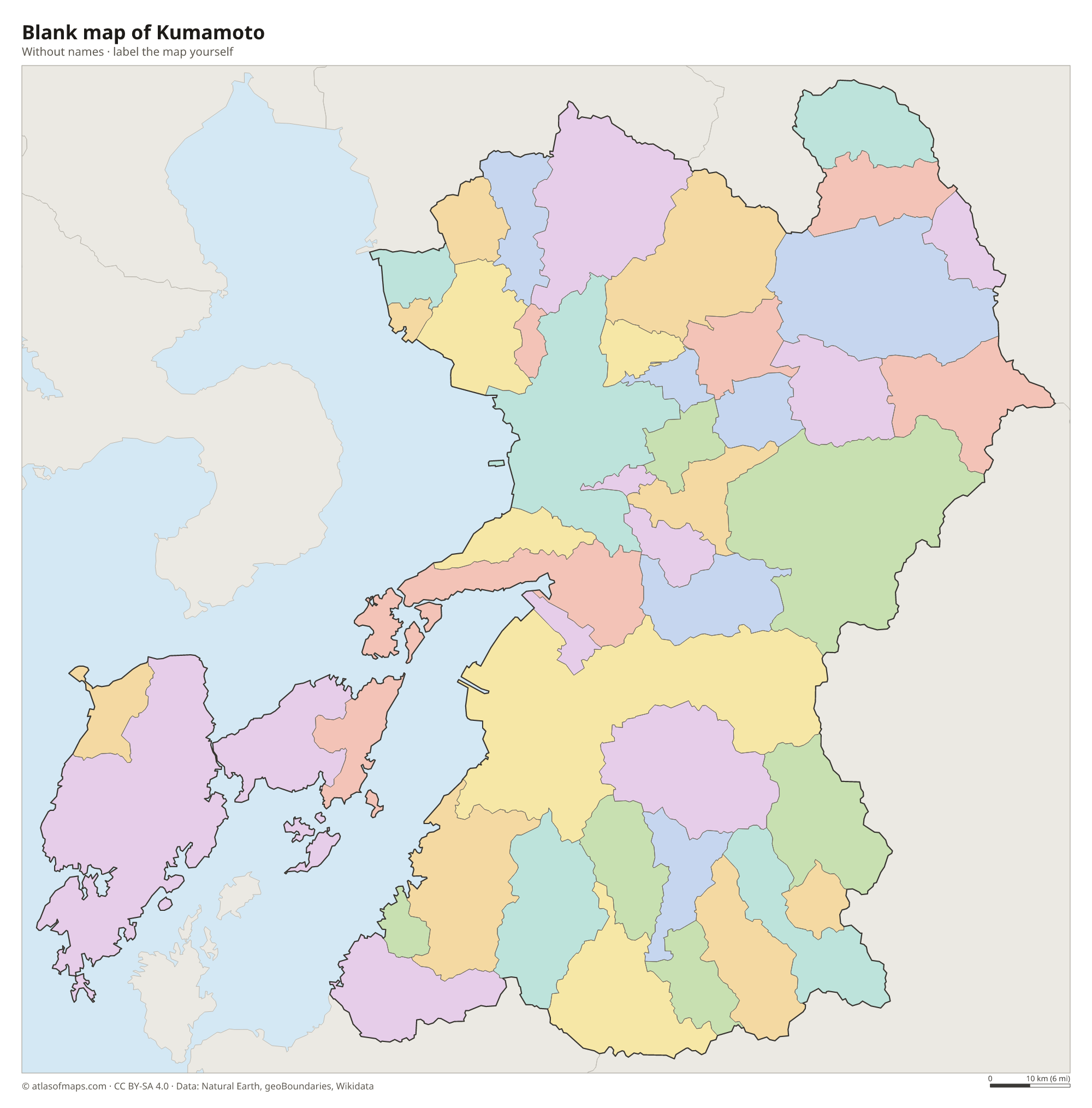Blank map of Kumamoto without names