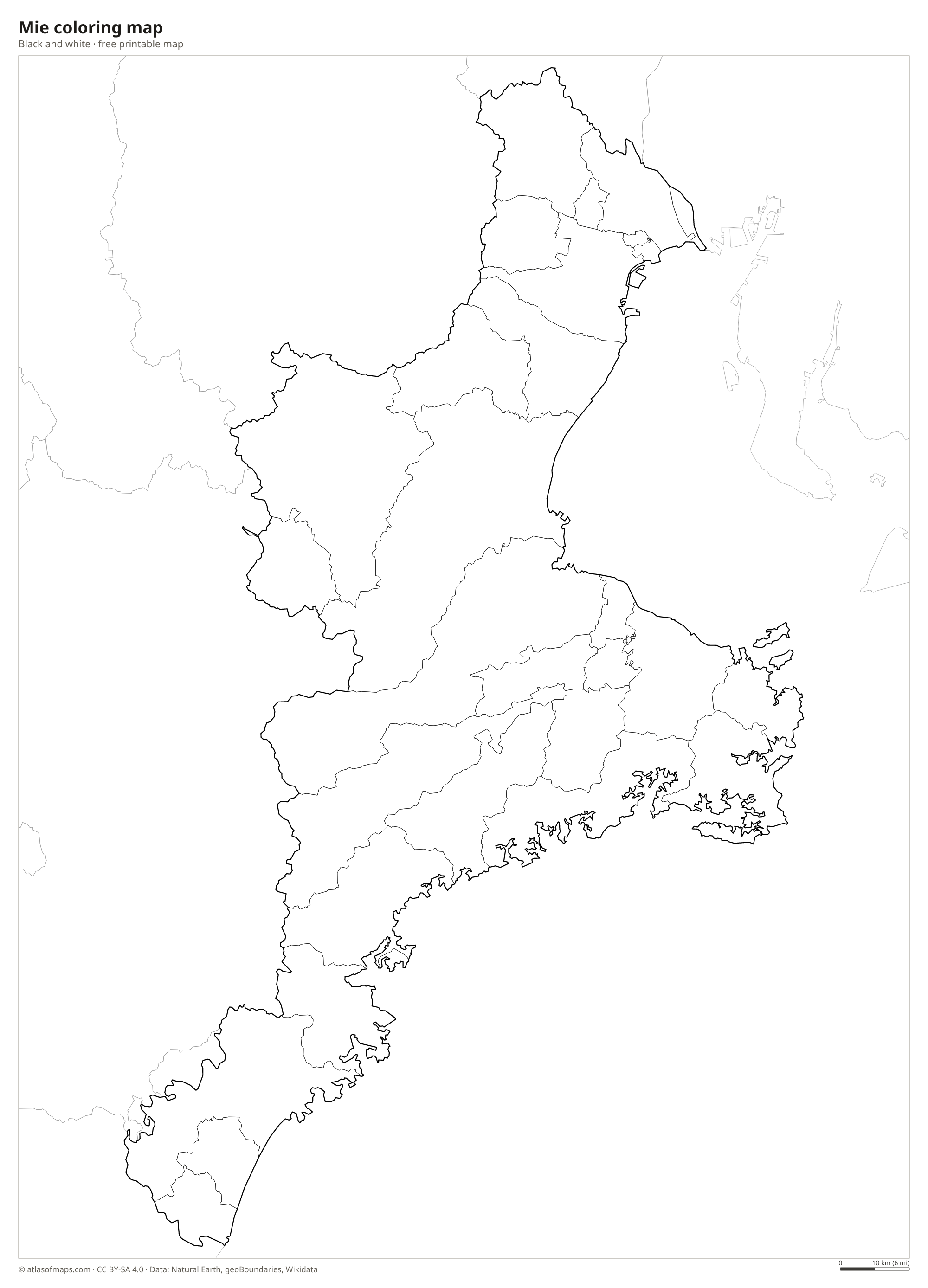 Black-and-white coloring map of Mie