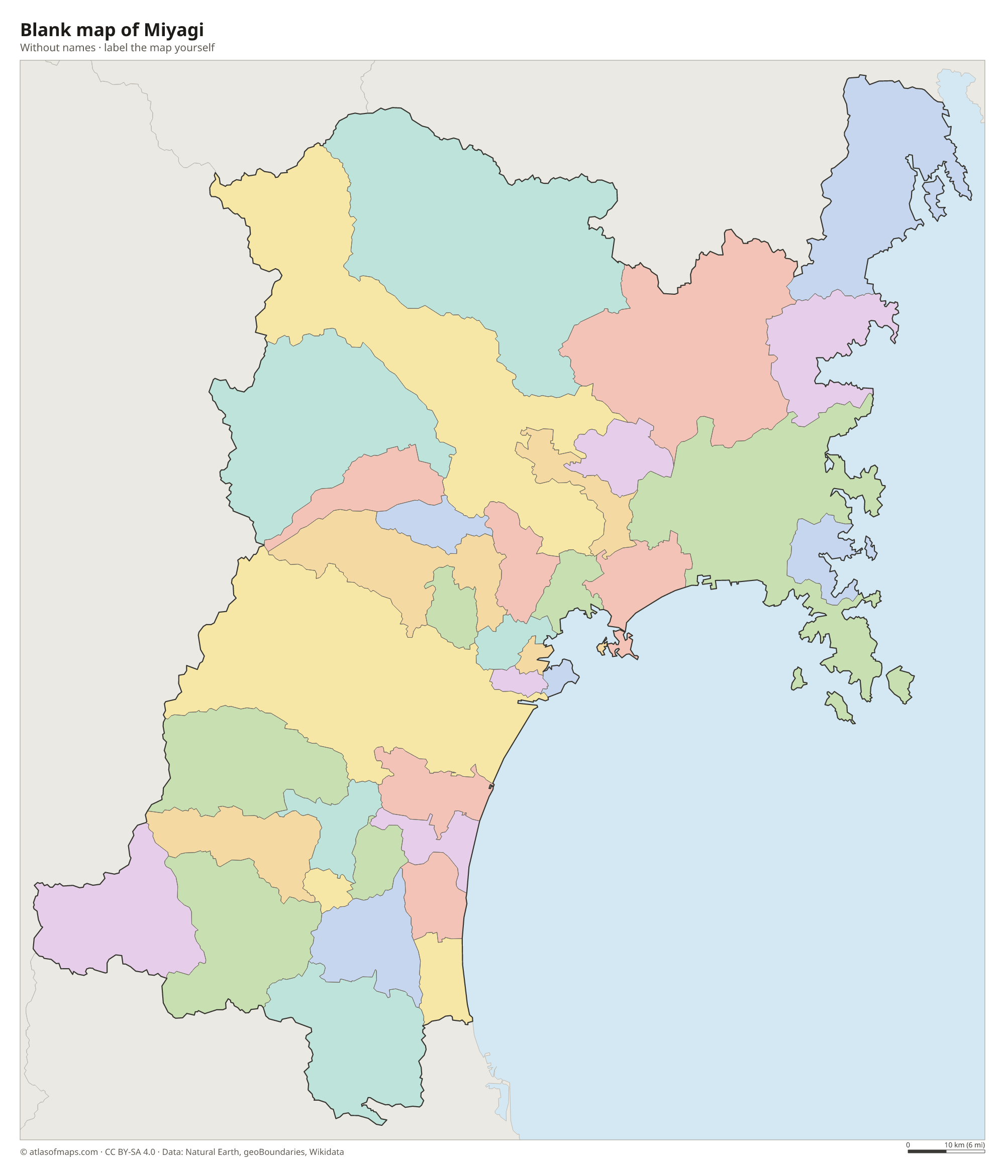 Blank map of Miyagi without names