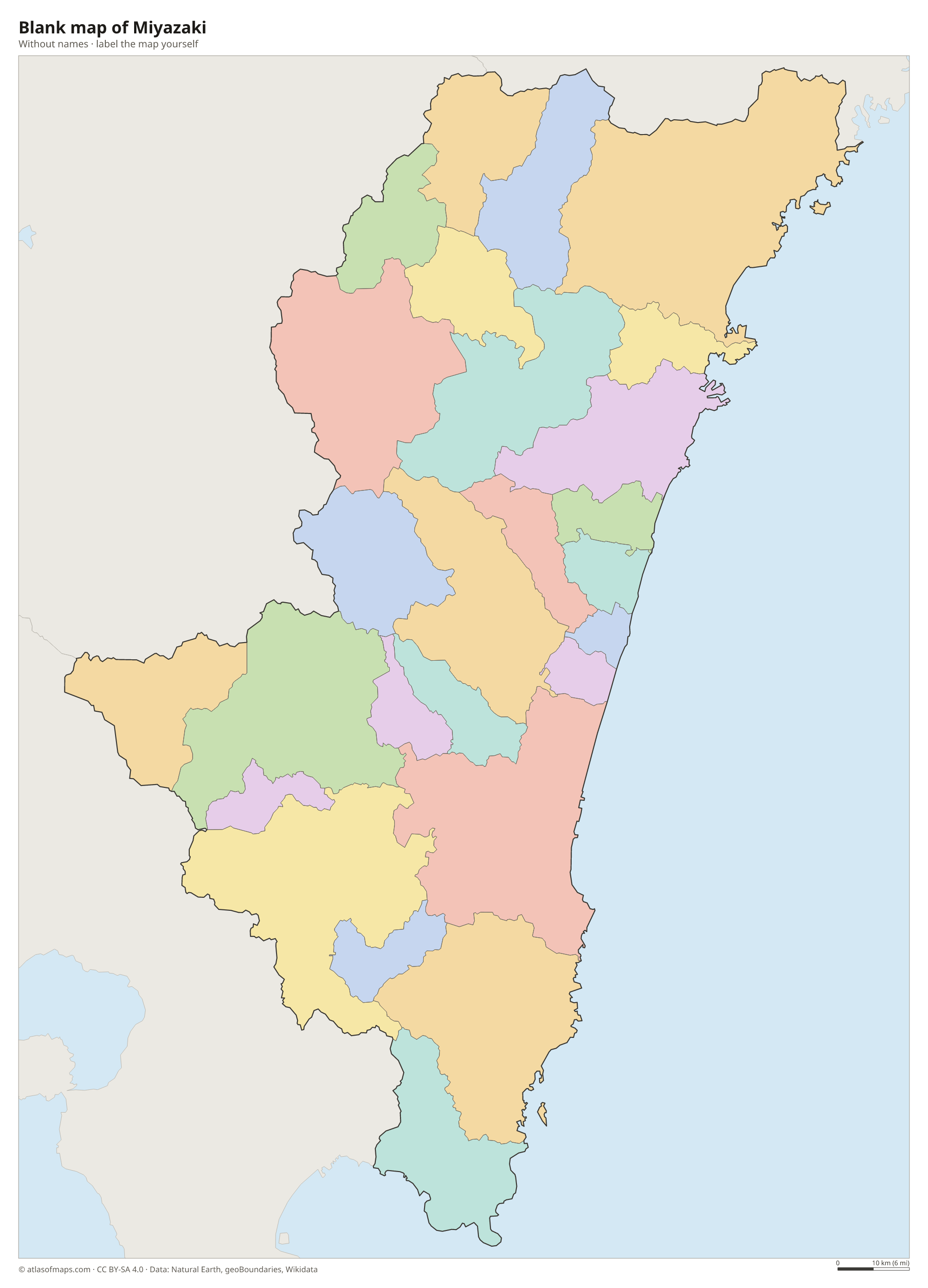 Blank map of Miyazaki without names