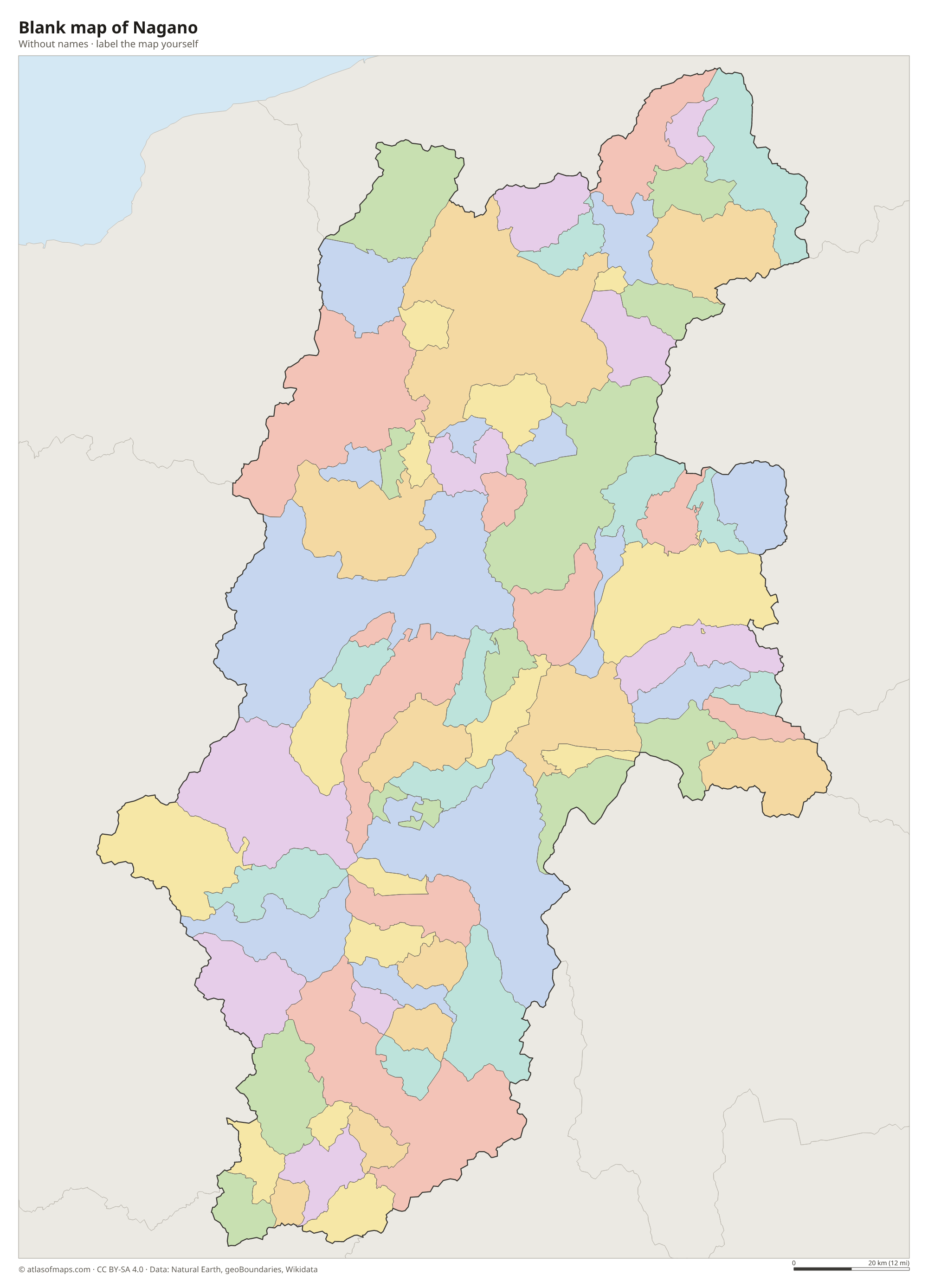 Blank map of Nagano without names