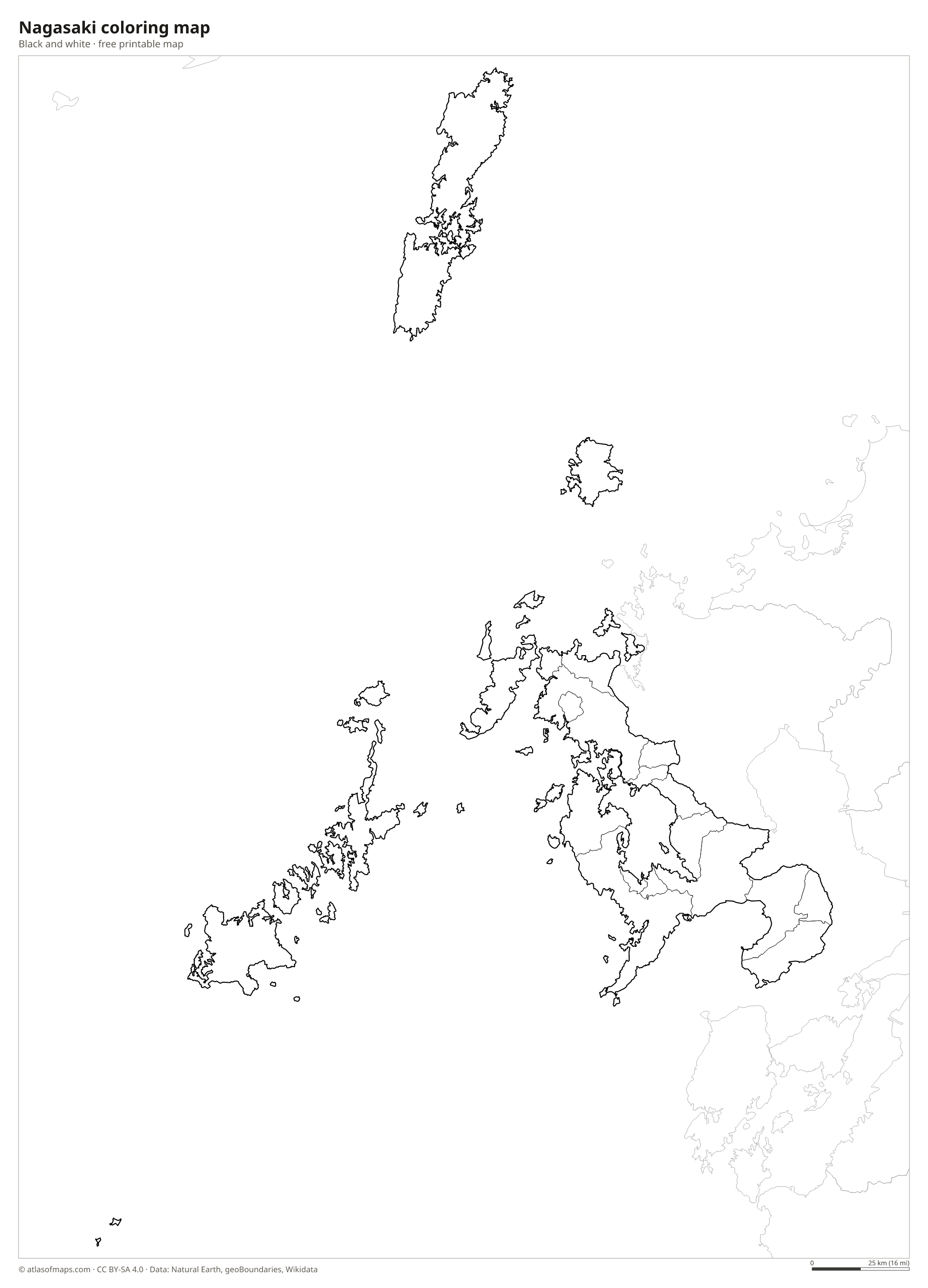 Black-and-white coloring map of Nagasaki