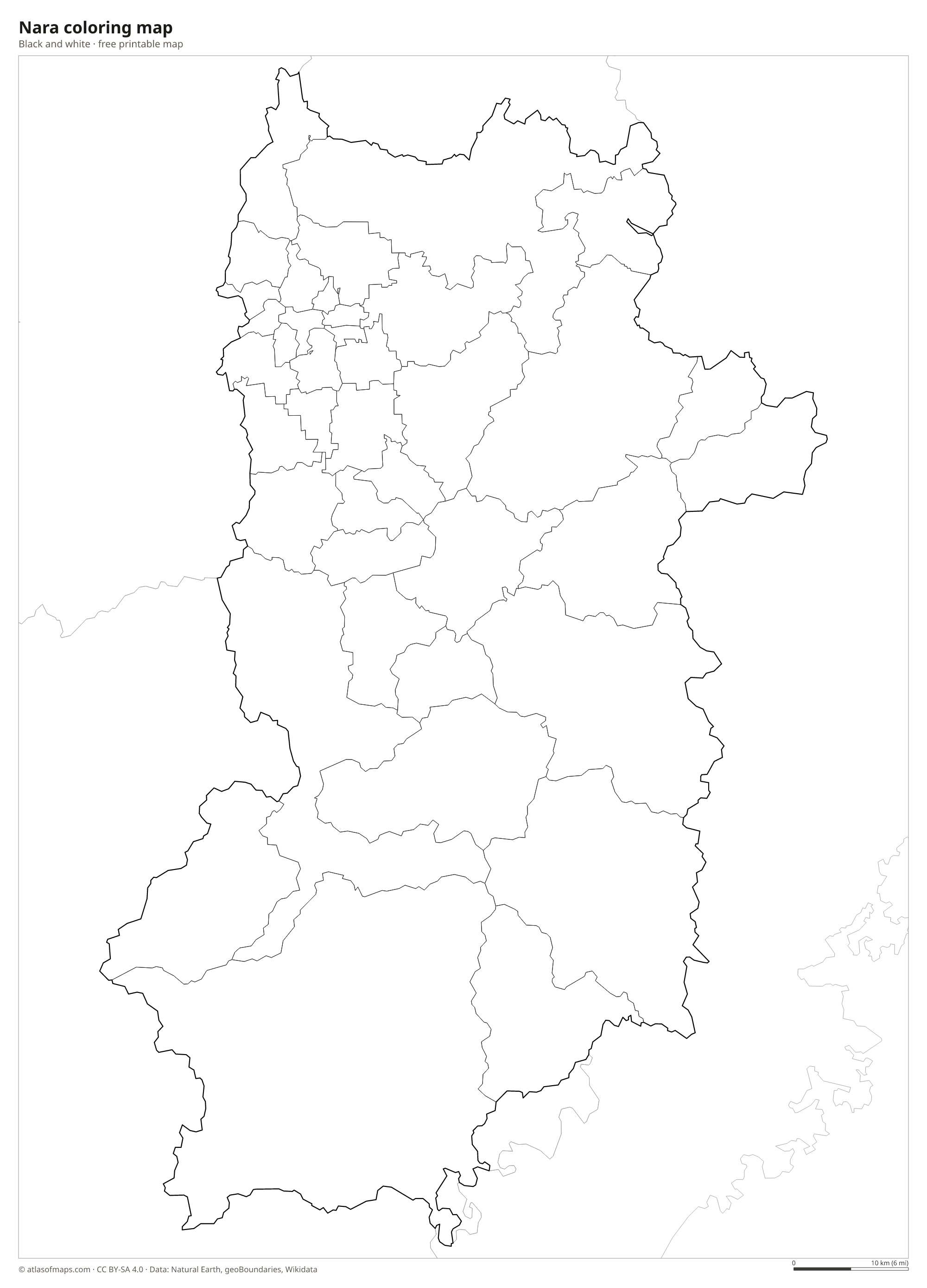 Black-and-white coloring map of Nara