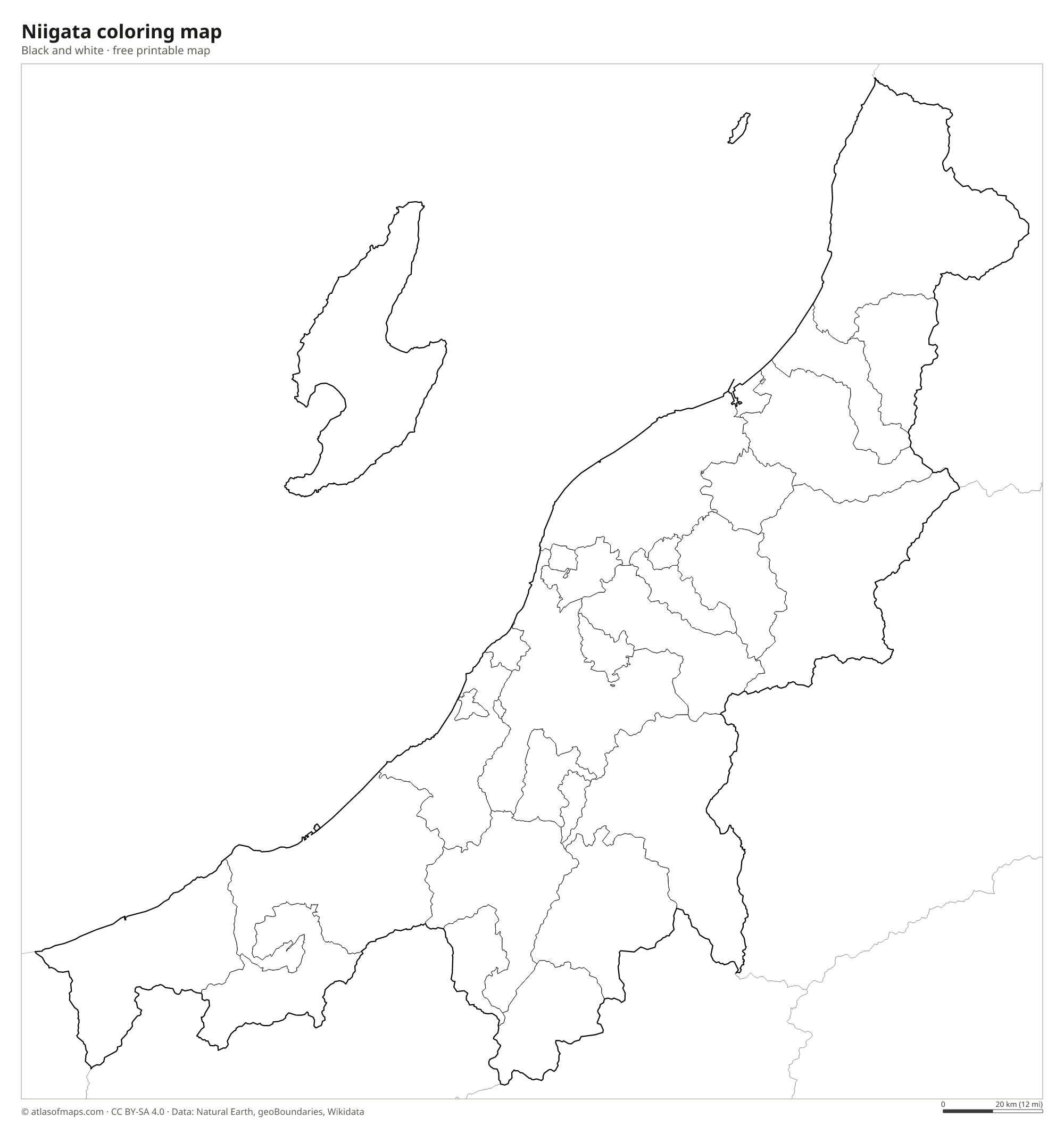 Black-and-white coloring map of Niigata