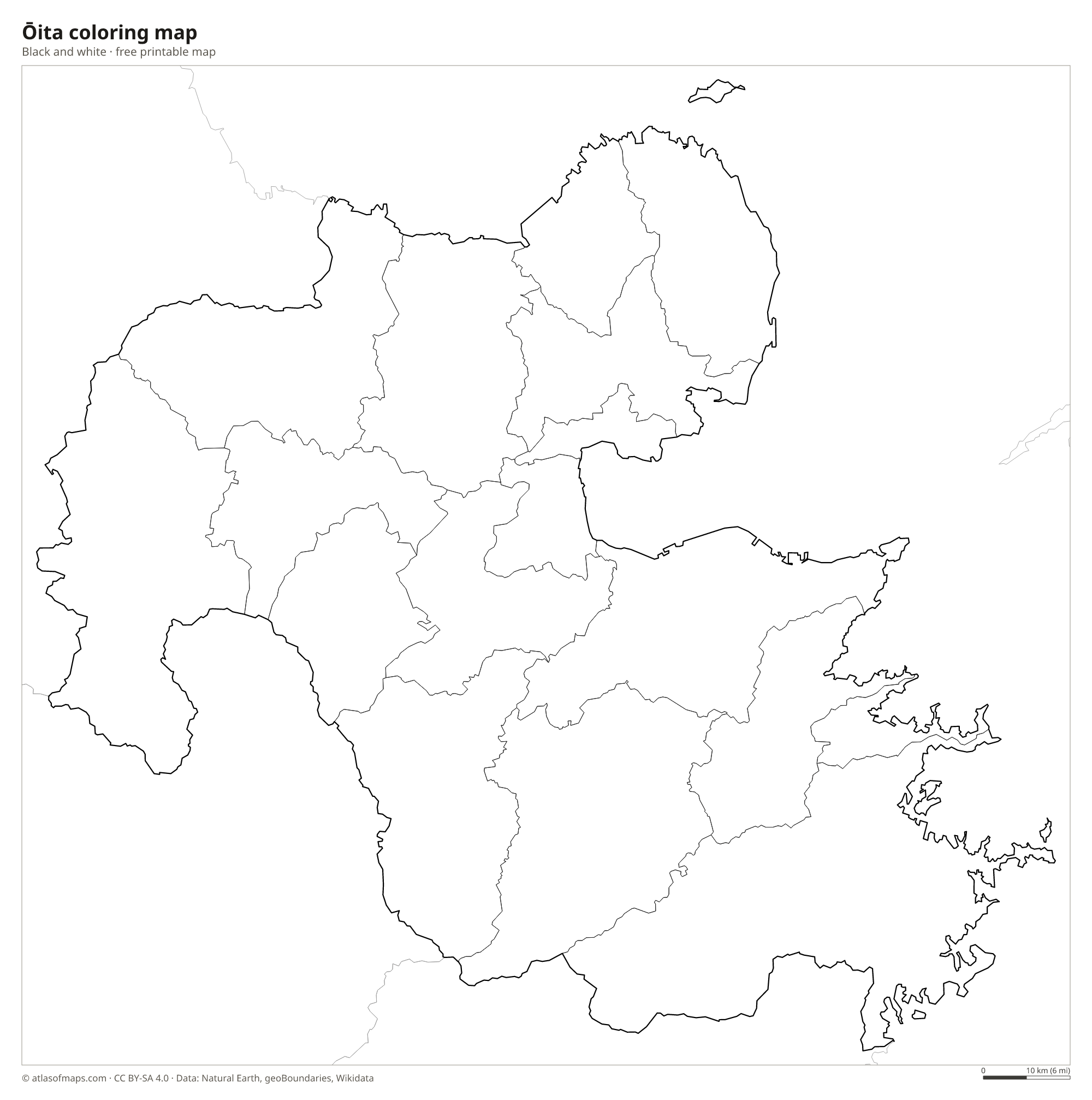 Black-and-white coloring map of Ōita