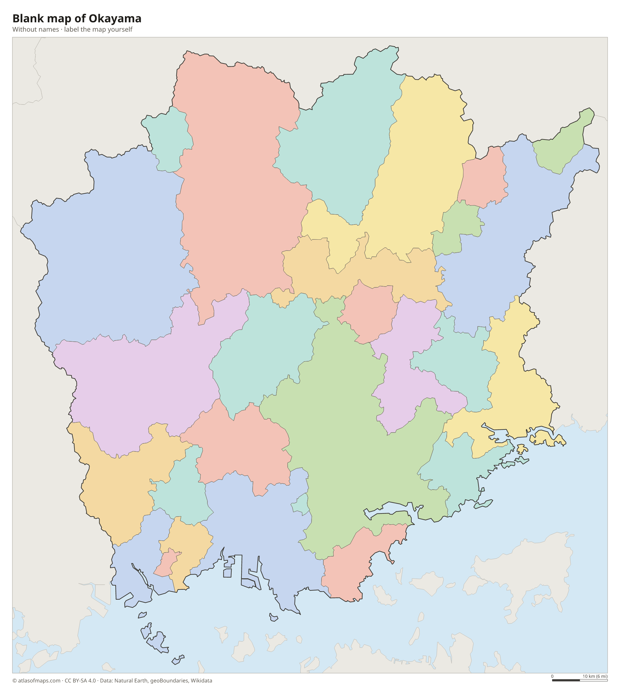 Blank map of Okayama without names