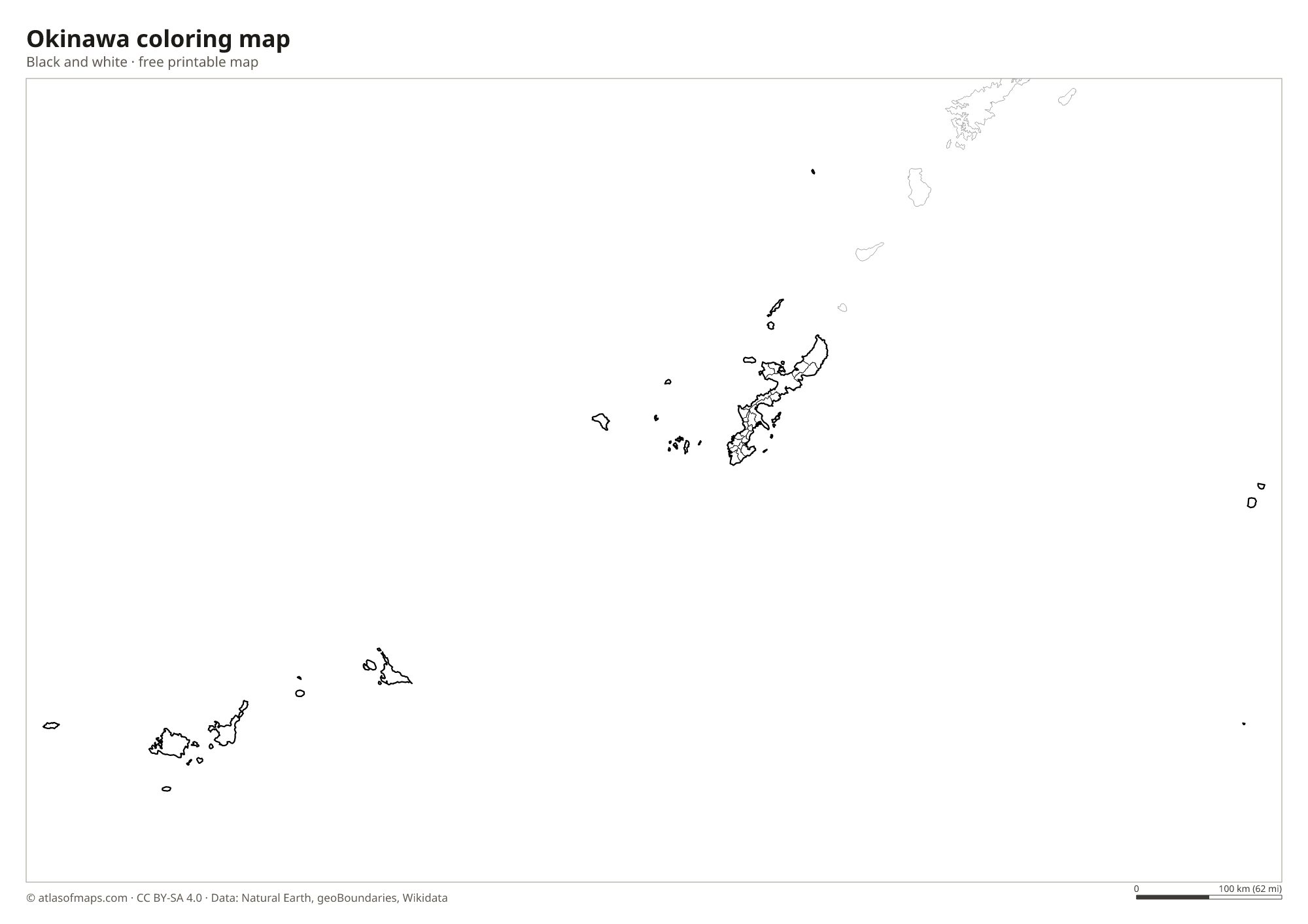 Black-and-white coloring map of Okinawa