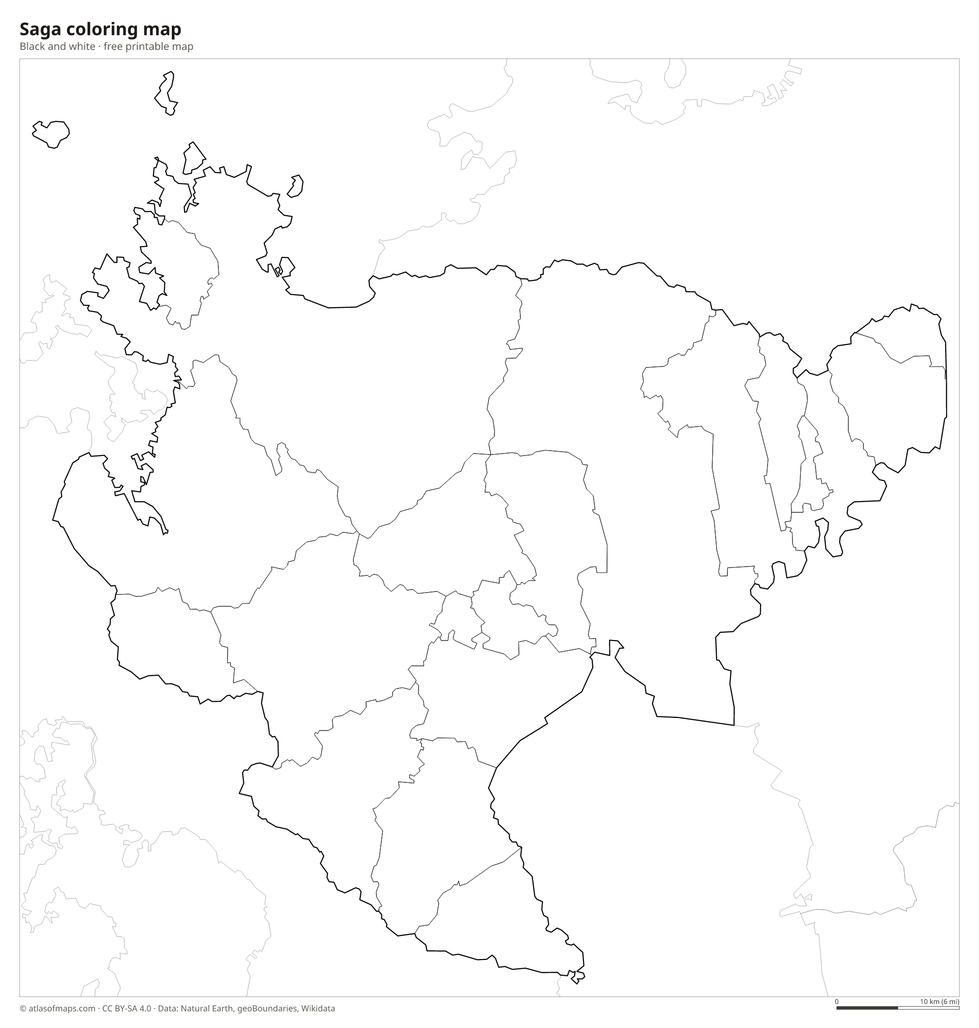 Black-and-white coloring map of Saga