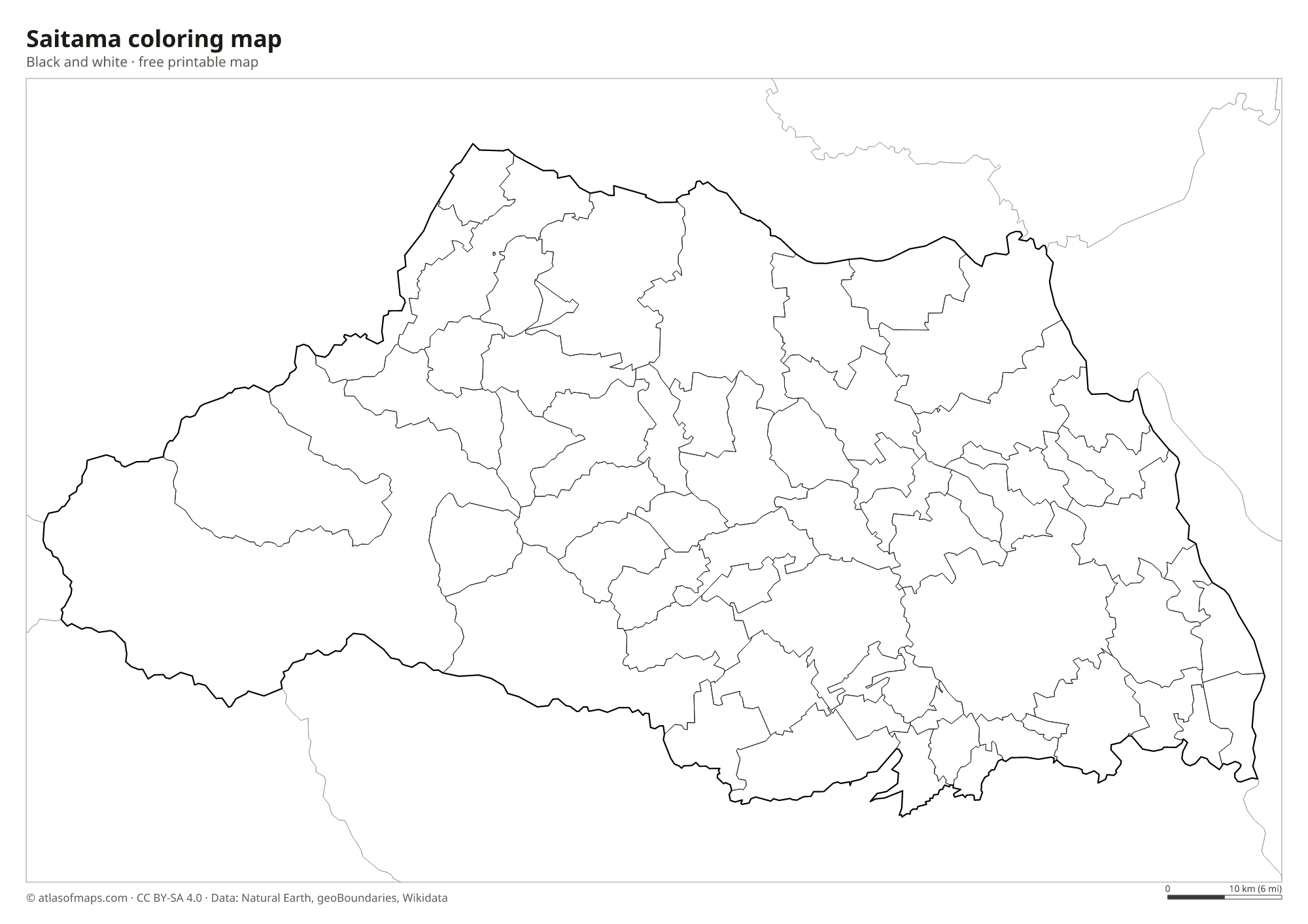 Black-and-white coloring map of Saitama