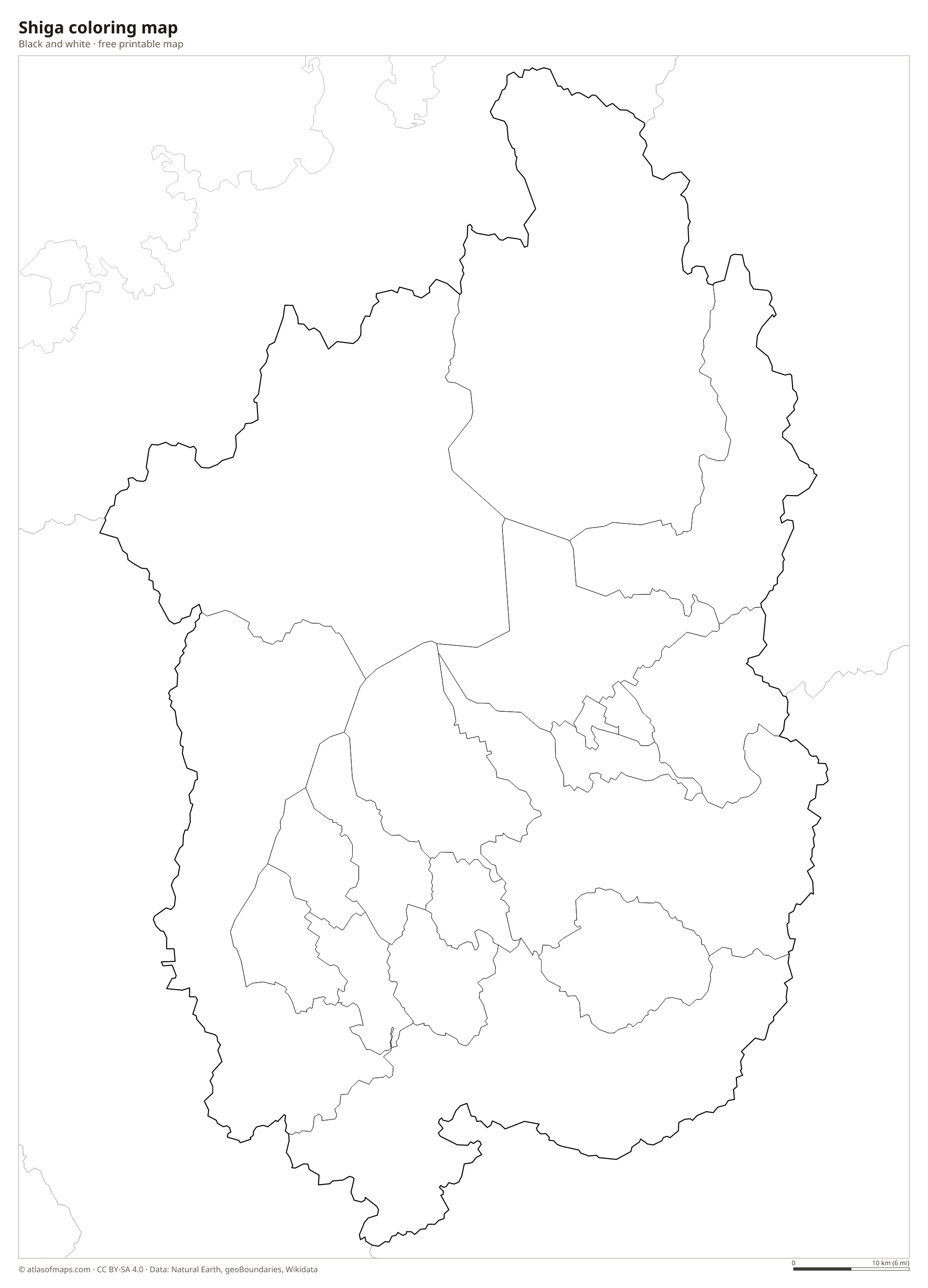 Black-and-white coloring map of Shiga