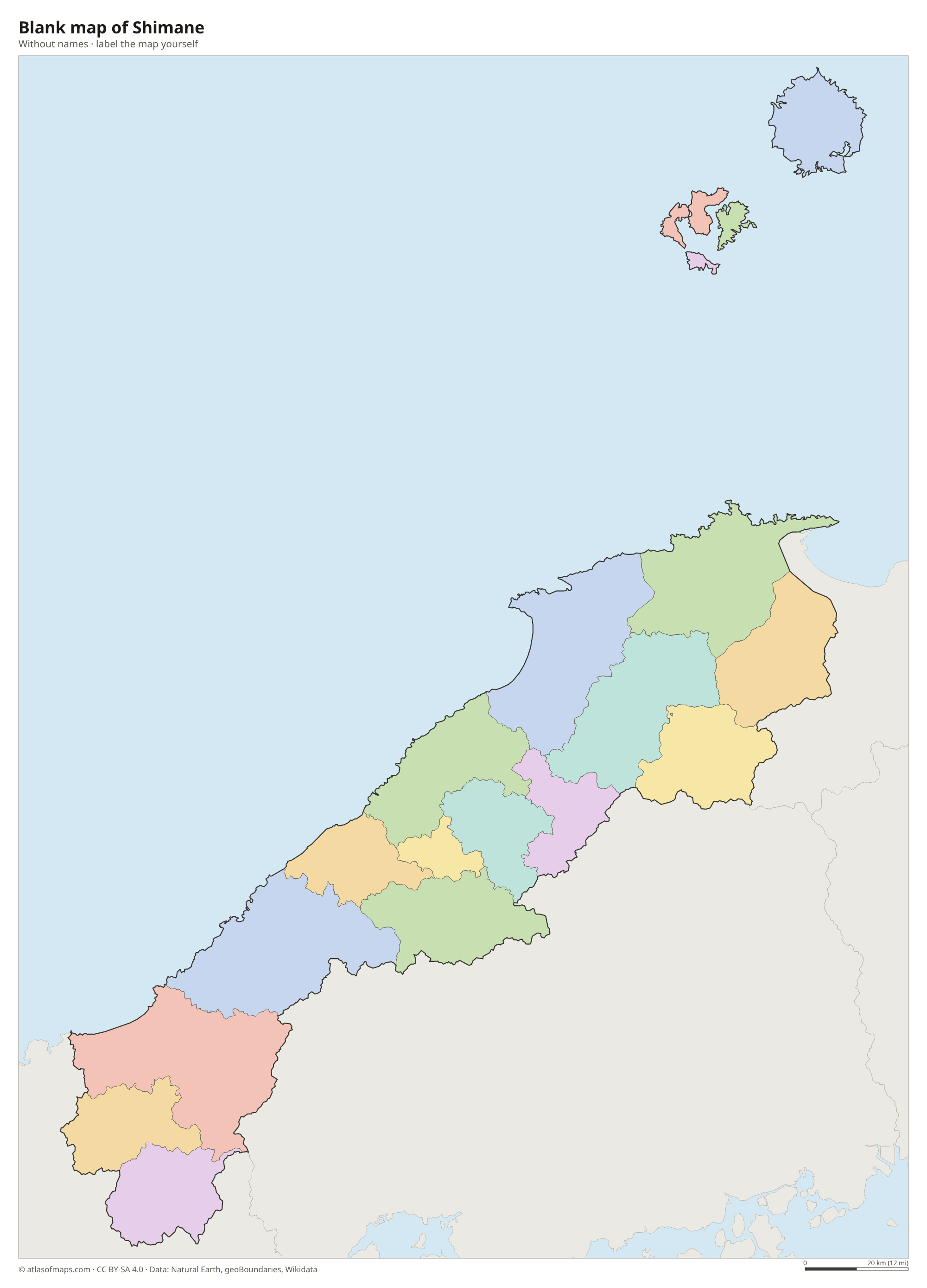 Blank map of Shimane without names