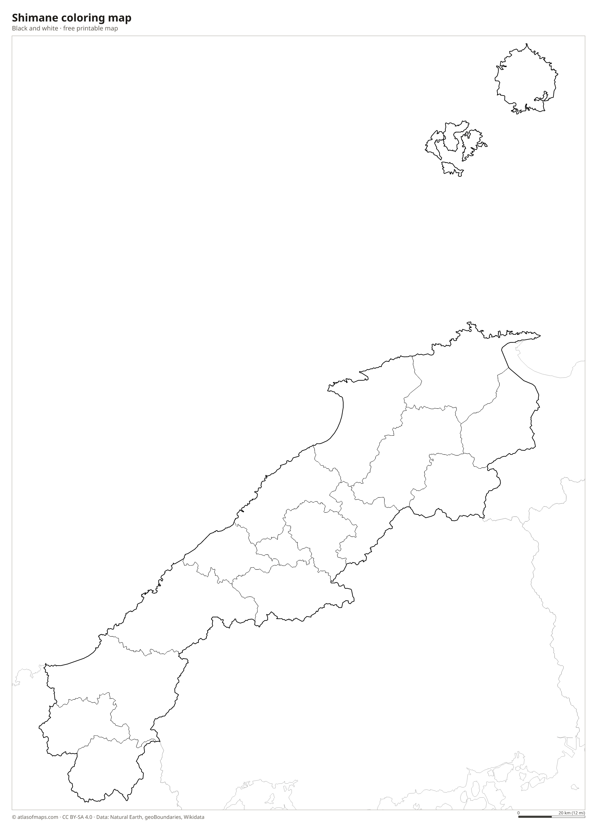 Black-and-white coloring map of Shimane