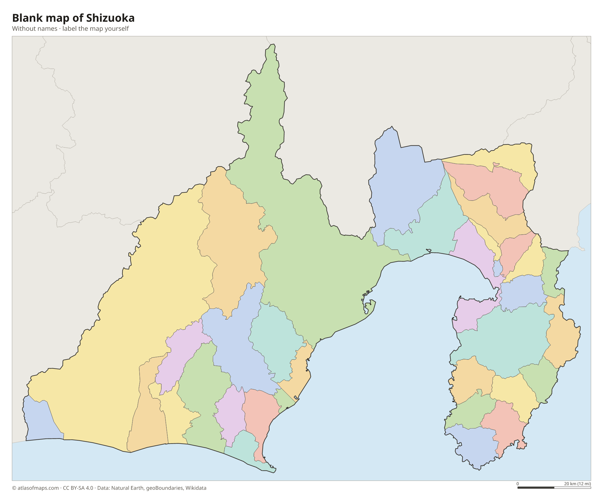 Blank map of Shizuoka without names