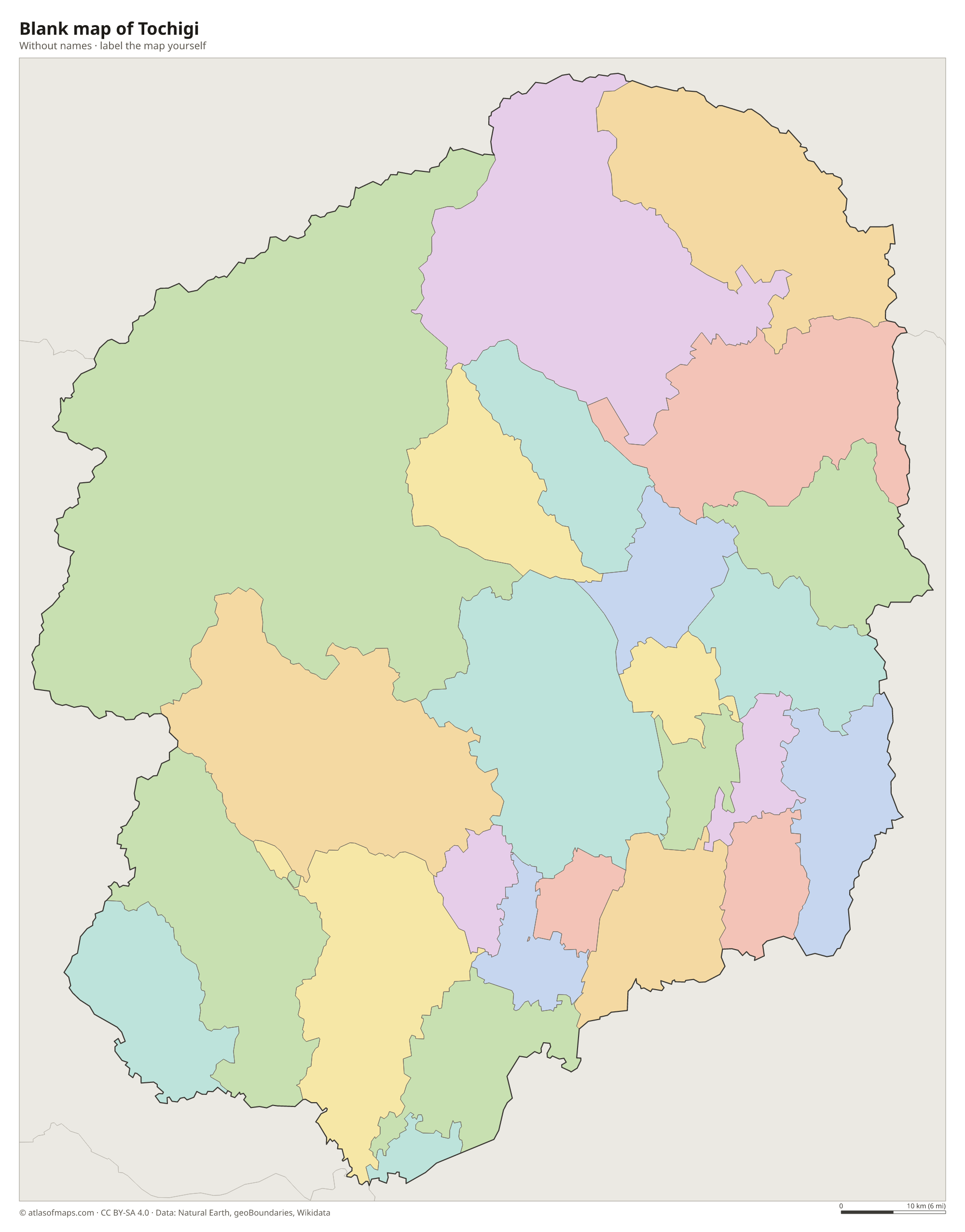 Blank map of Tochigi without names