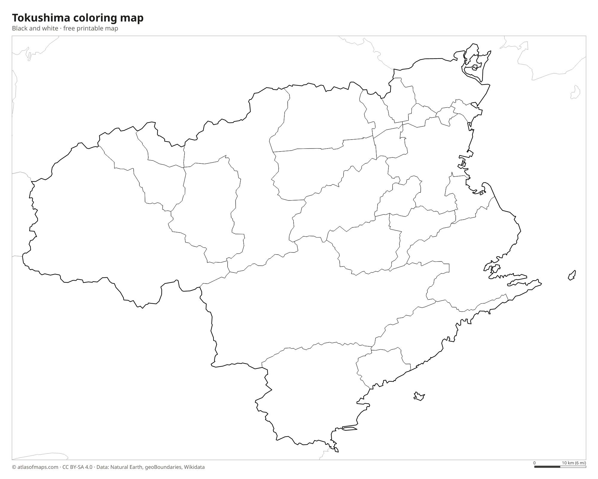 Black-and-white coloring map of Tokushima