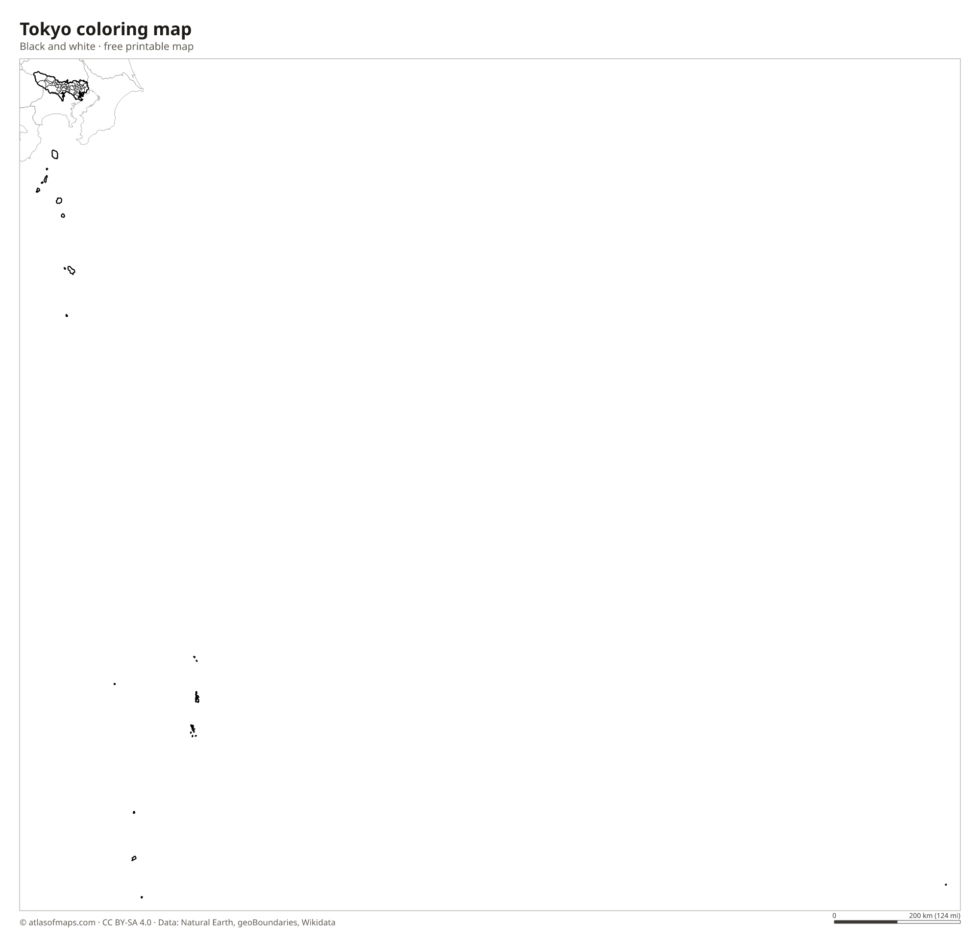 Black-and-white coloring map of Tokyo